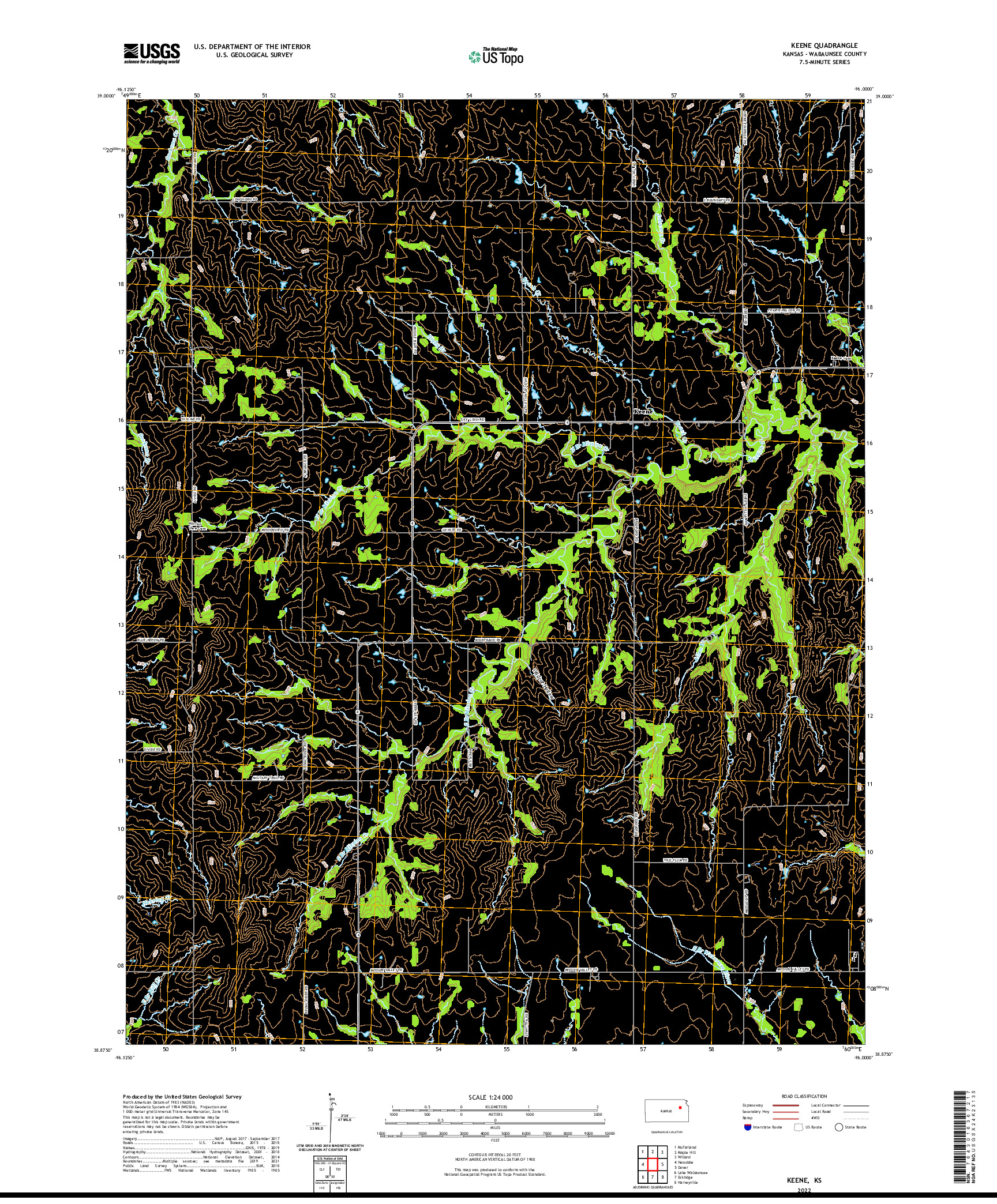 US TOPO 7.5-MINUTE MAP FOR KEENE, KS