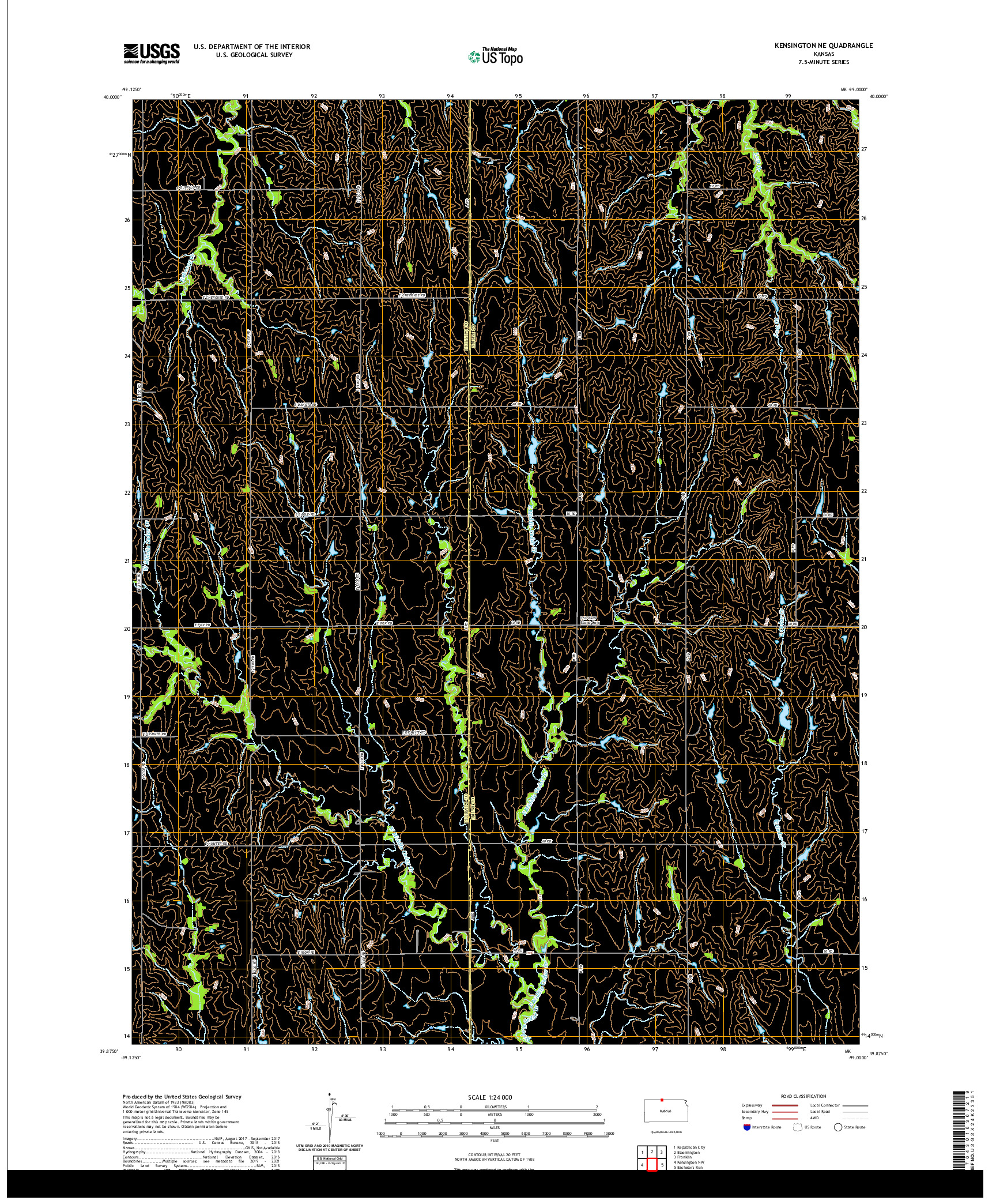 US TOPO 7.5-MINUTE MAP FOR KENSINGTON NE, KS