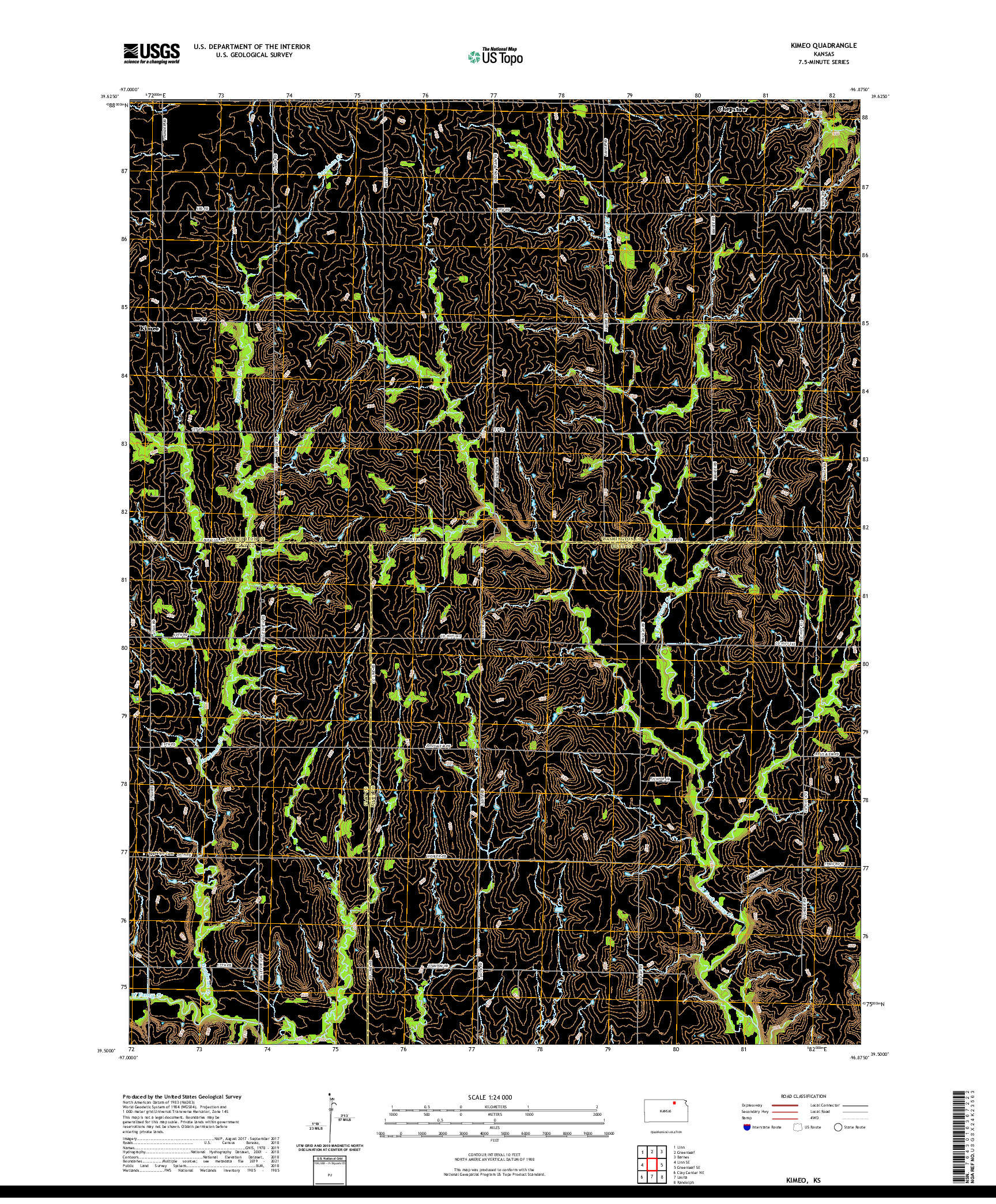 US TOPO 7.5-MINUTE MAP FOR KIMEO, KS