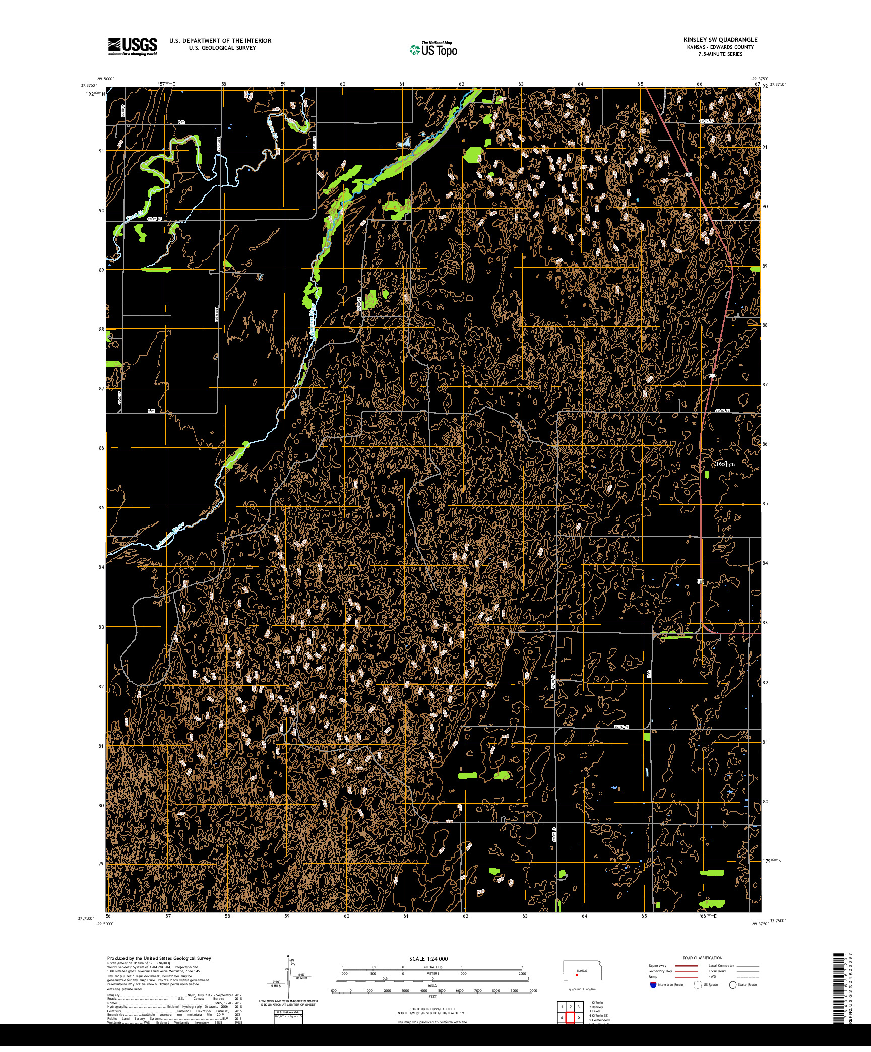 US TOPO 7.5-MINUTE MAP FOR KINSLEY SW, KS