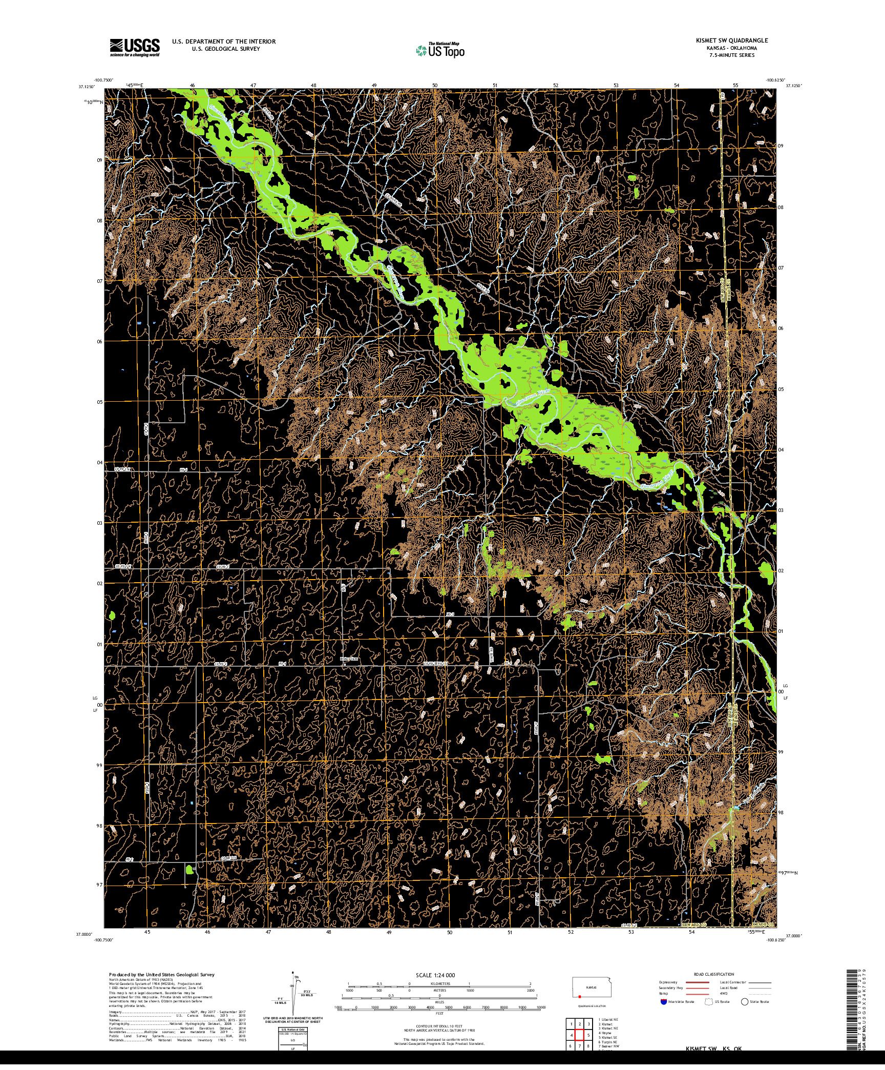 US TOPO 7.5-MINUTE MAP FOR KISMET SW, KS,OK