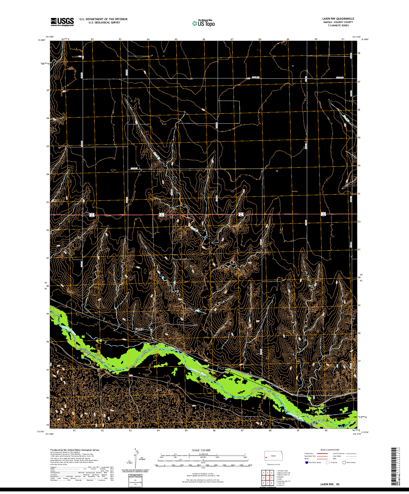 US TOPO 7.5-MINUTE MAP FOR LAKIN NW, KS