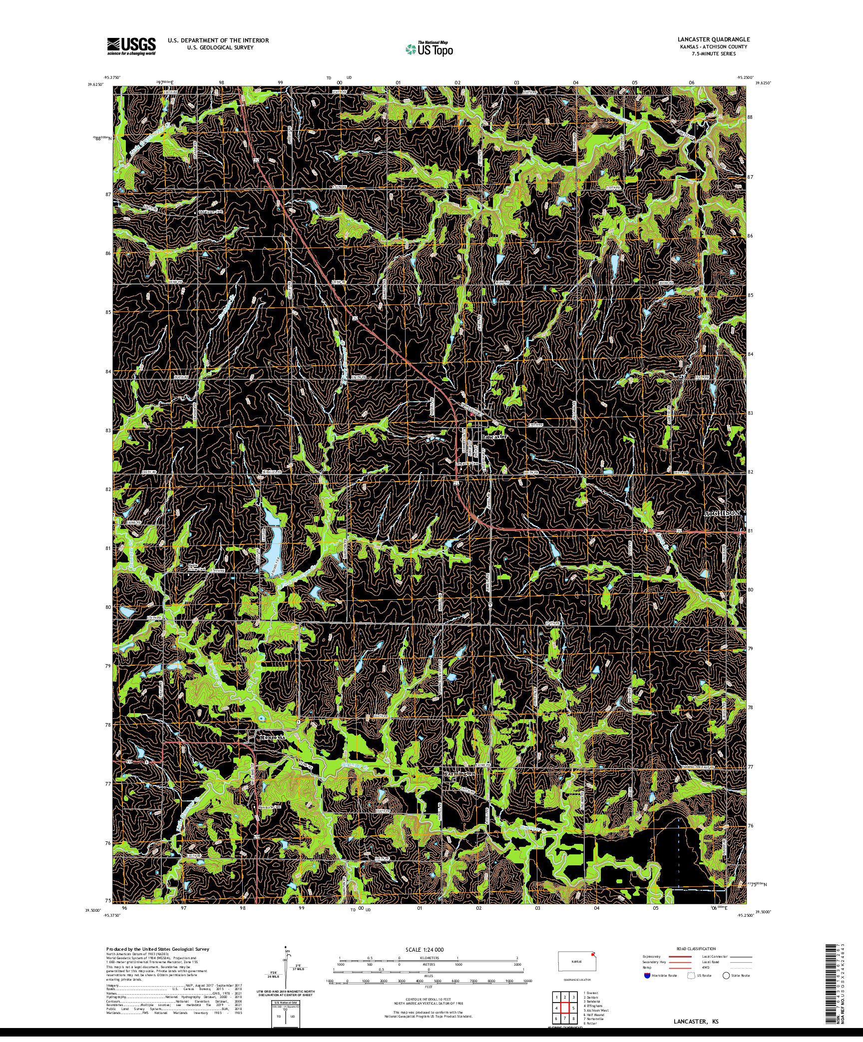 US TOPO 7.5-MINUTE MAP FOR LANCASTER, KS