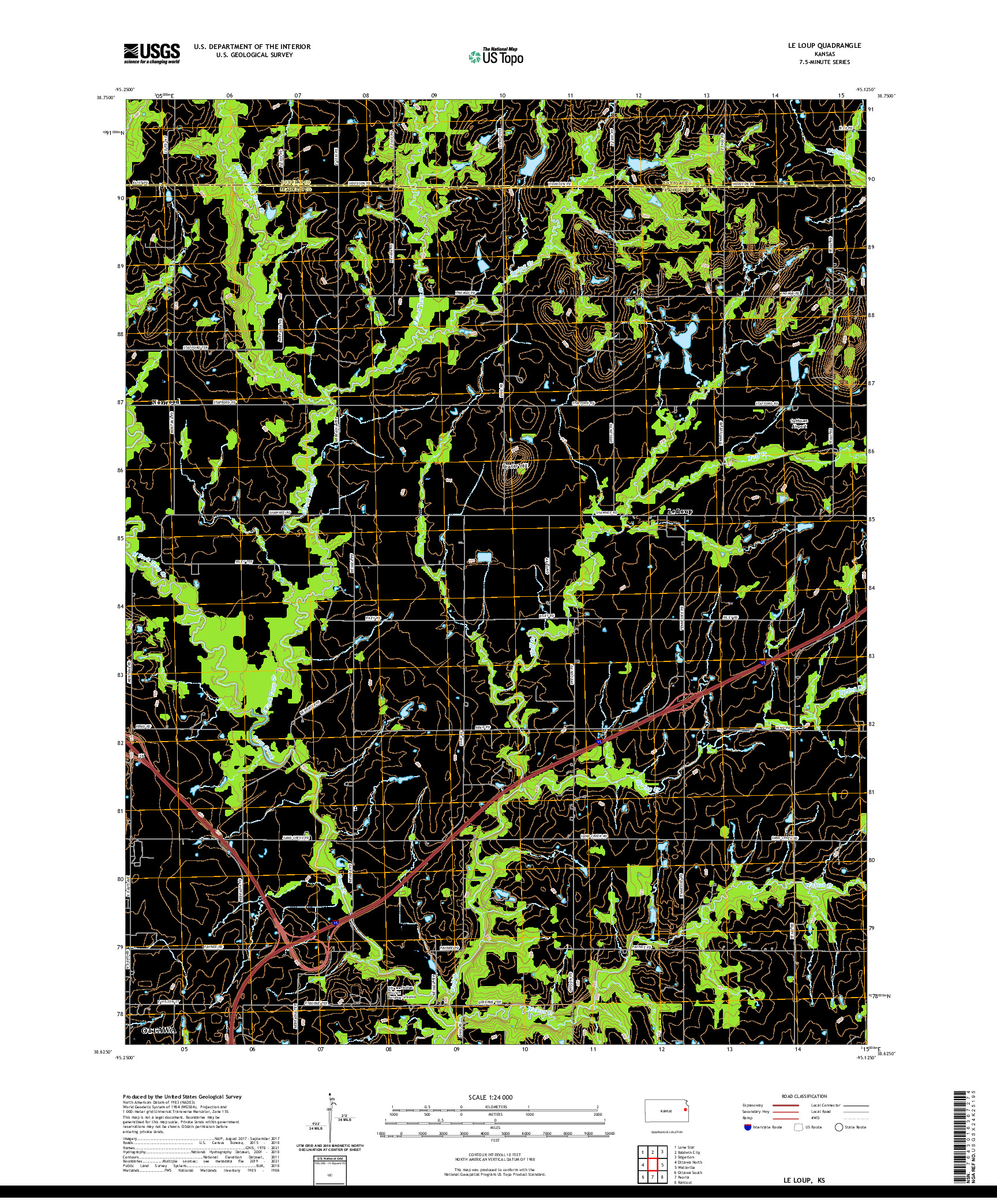 US TOPO 7.5-MINUTE MAP FOR LE LOUP, KS