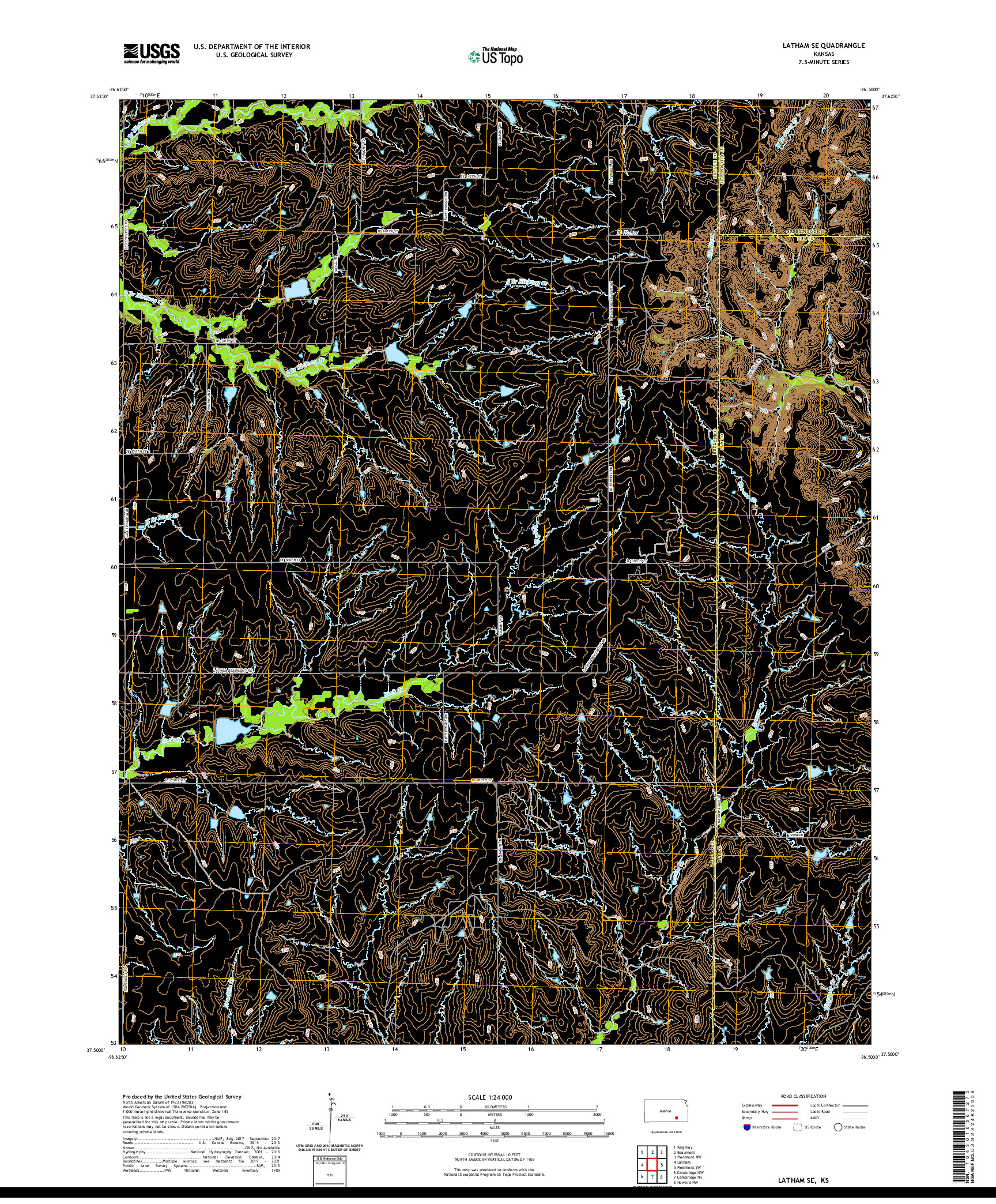 US TOPO 7.5-MINUTE MAP FOR LATHAM SE, KS