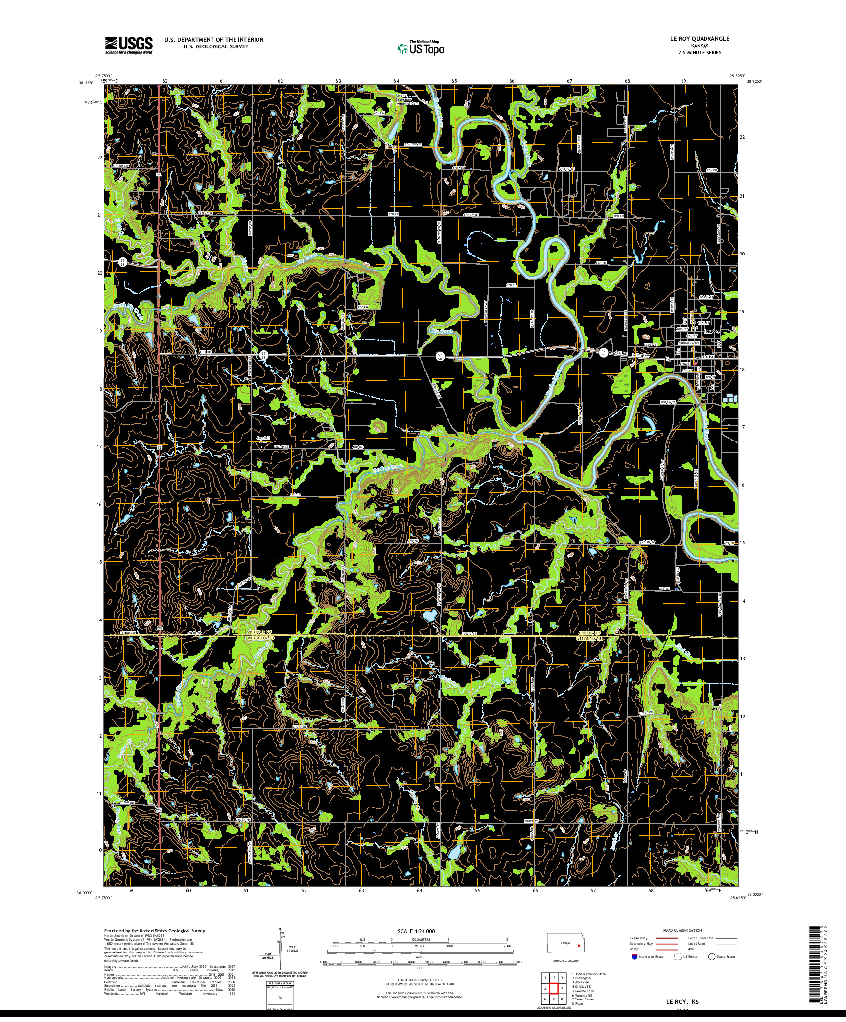 US TOPO 7.5-MINUTE MAP FOR LE ROY, KS