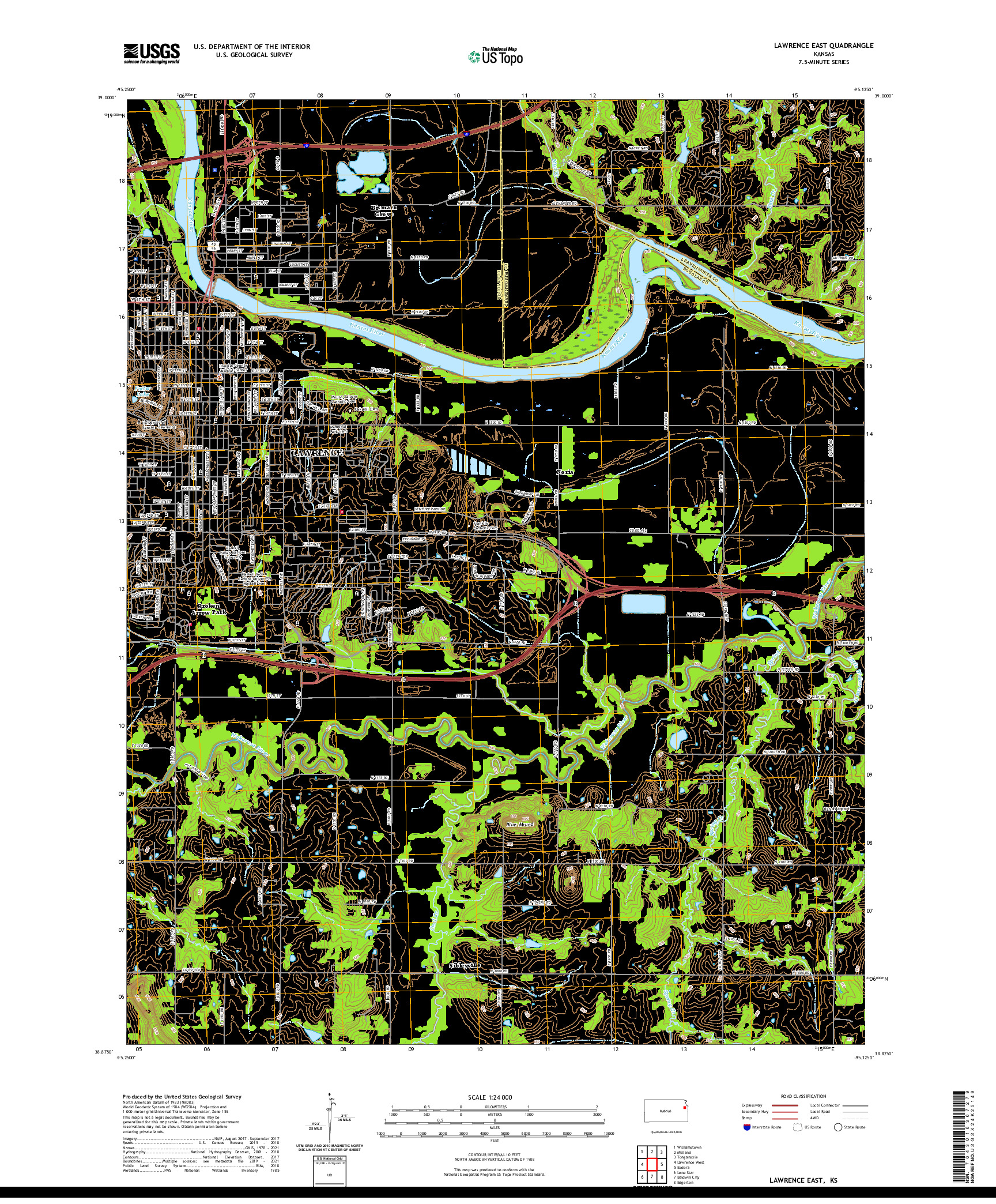 US TOPO 7.5-MINUTE MAP FOR LAWRENCE EAST, KS