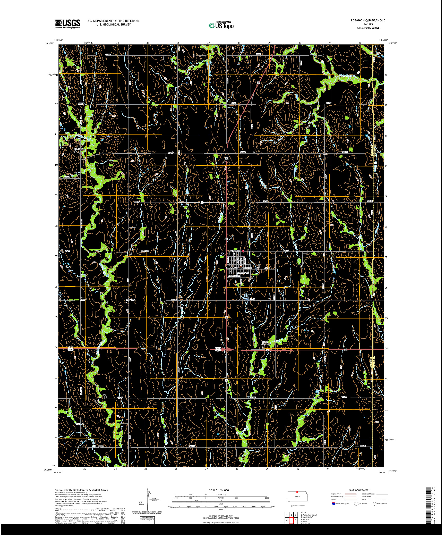 US TOPO 7.5-MINUTE MAP FOR LEBANON, KS