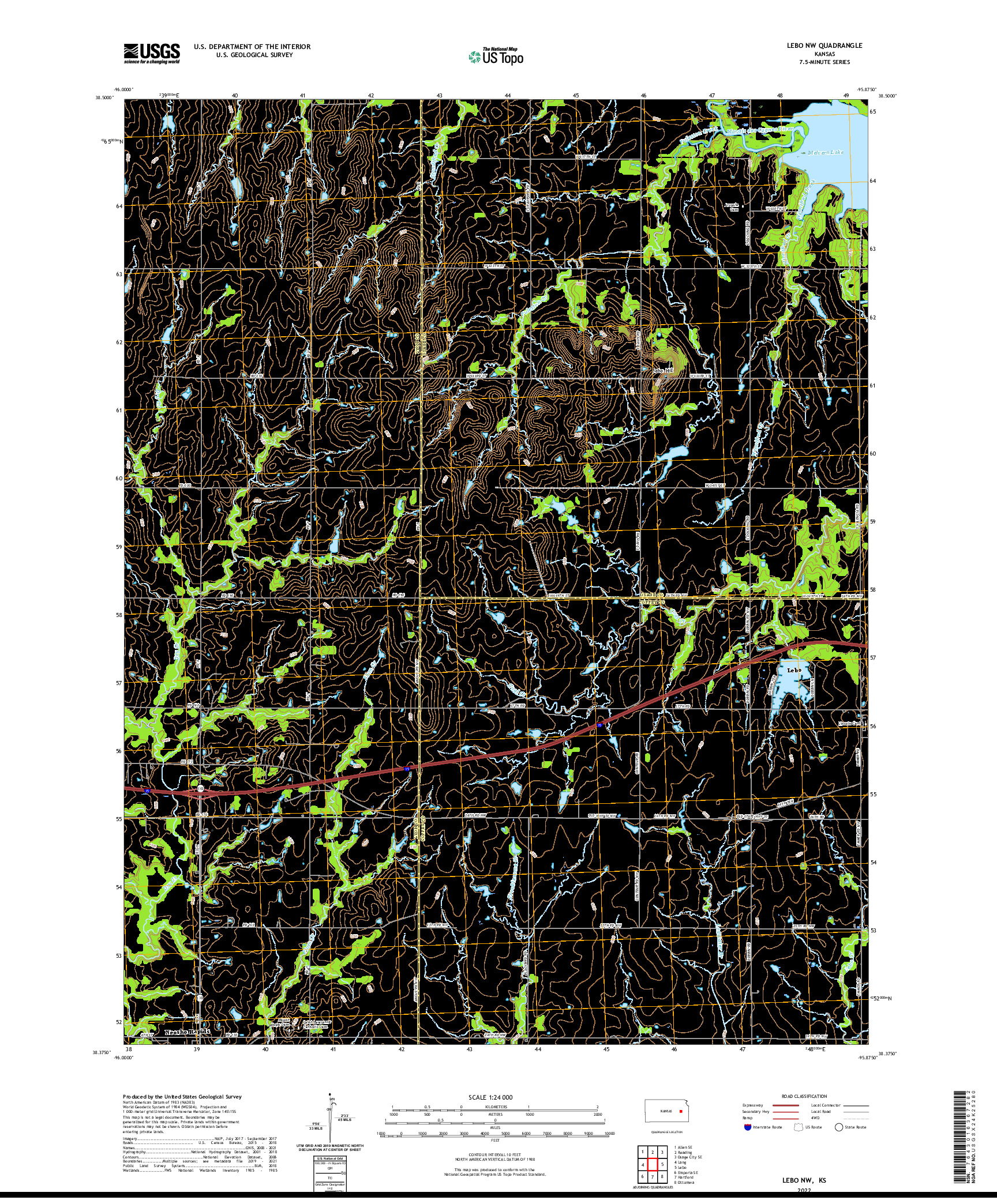 US TOPO 7.5-MINUTE MAP FOR LEBO NW, KS