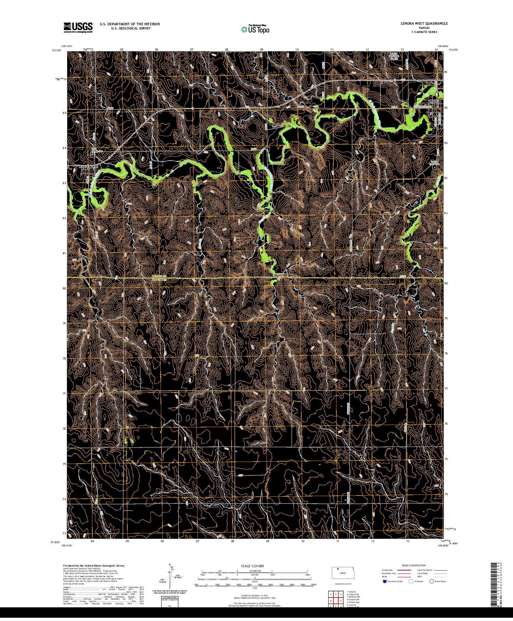 US TOPO 7.5-MINUTE MAP FOR LENORA WEST, KS