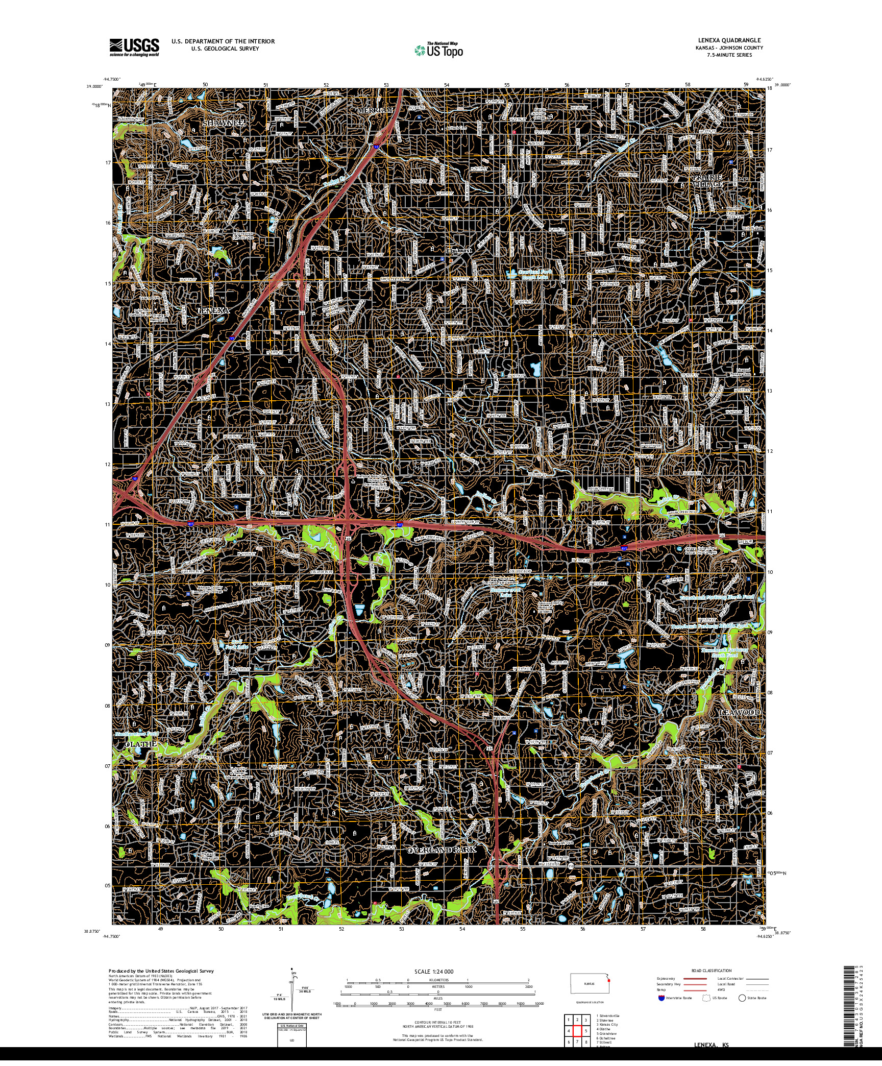 US TOPO 7.5-MINUTE MAP FOR LENEXA, KS