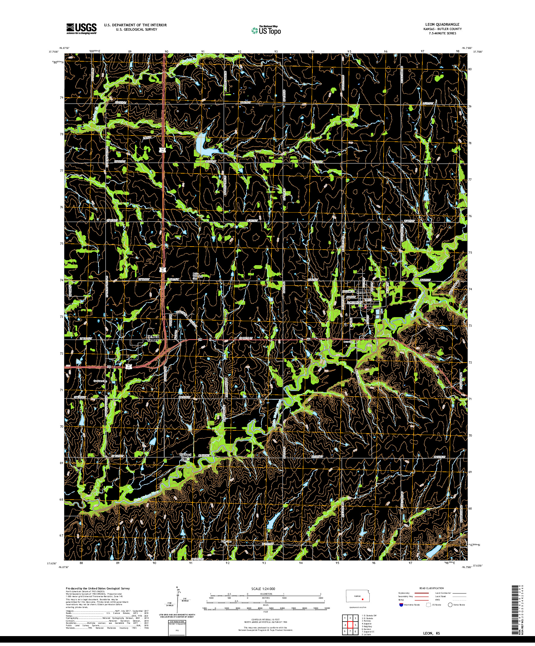 US TOPO 7.5-MINUTE MAP FOR LEON, KS