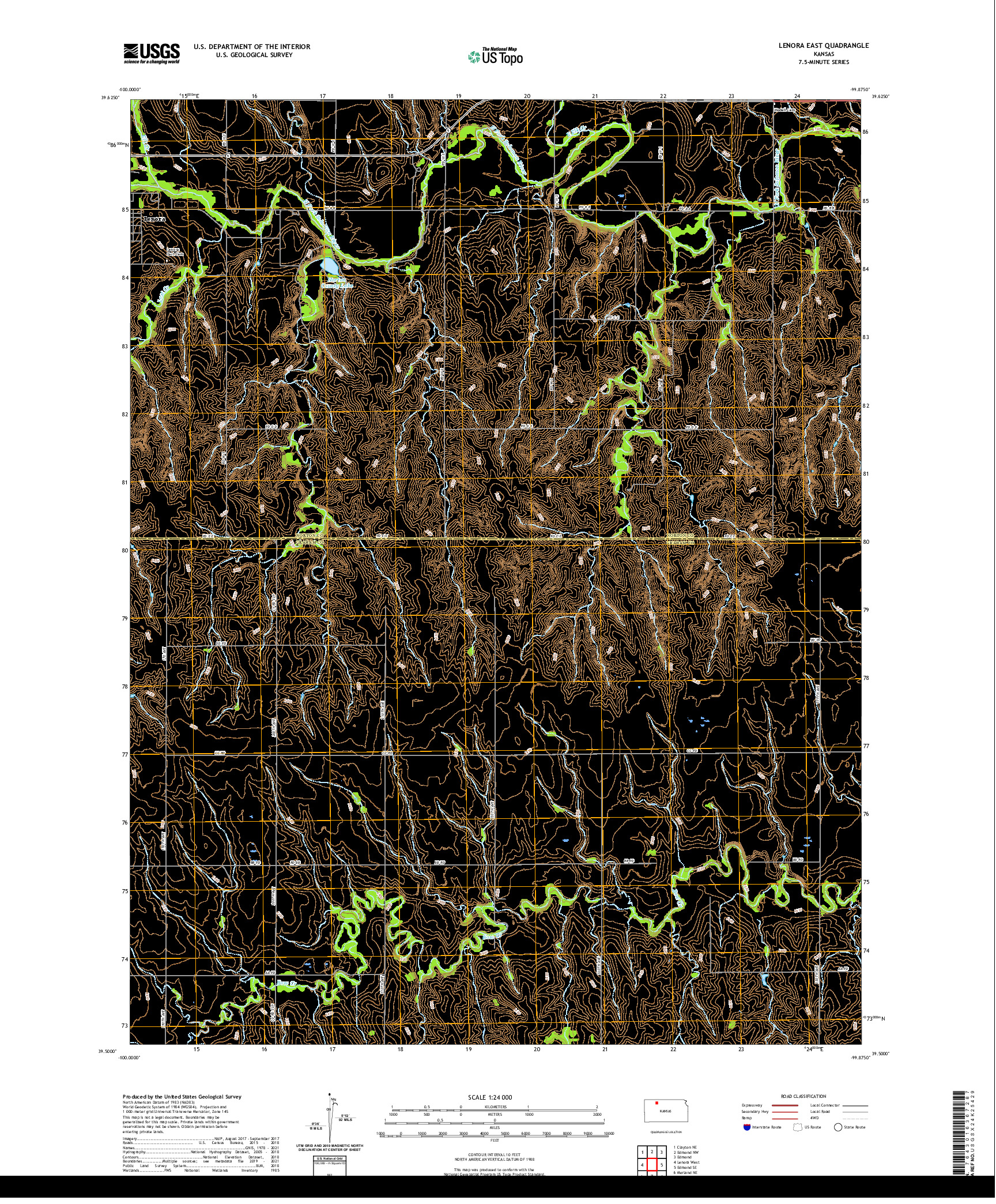 US TOPO 7.5-MINUTE MAP FOR LENORA EAST, KS