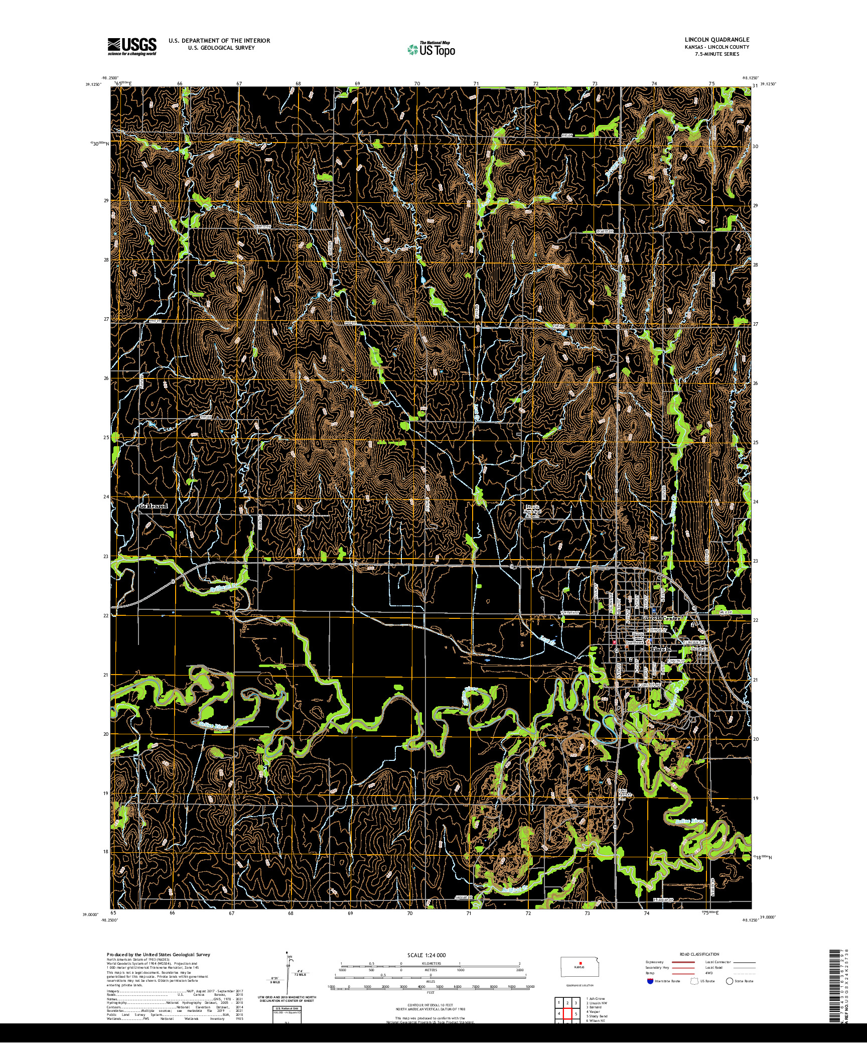 US TOPO 7.5-MINUTE MAP FOR LINCOLN, KS