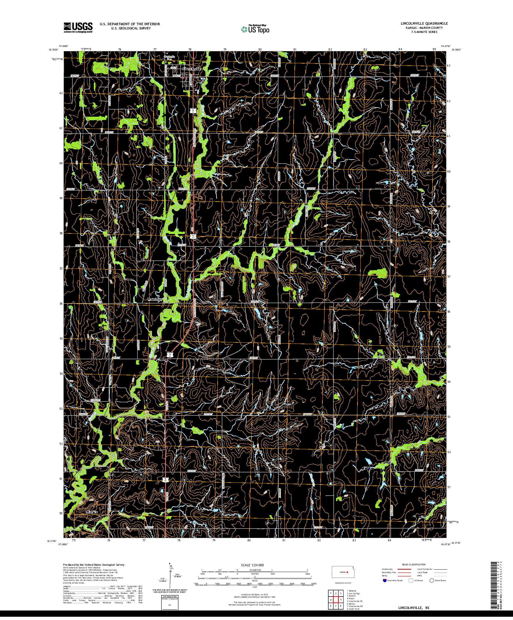 US TOPO 7.5-MINUTE MAP FOR LINCOLNVILLE, KS