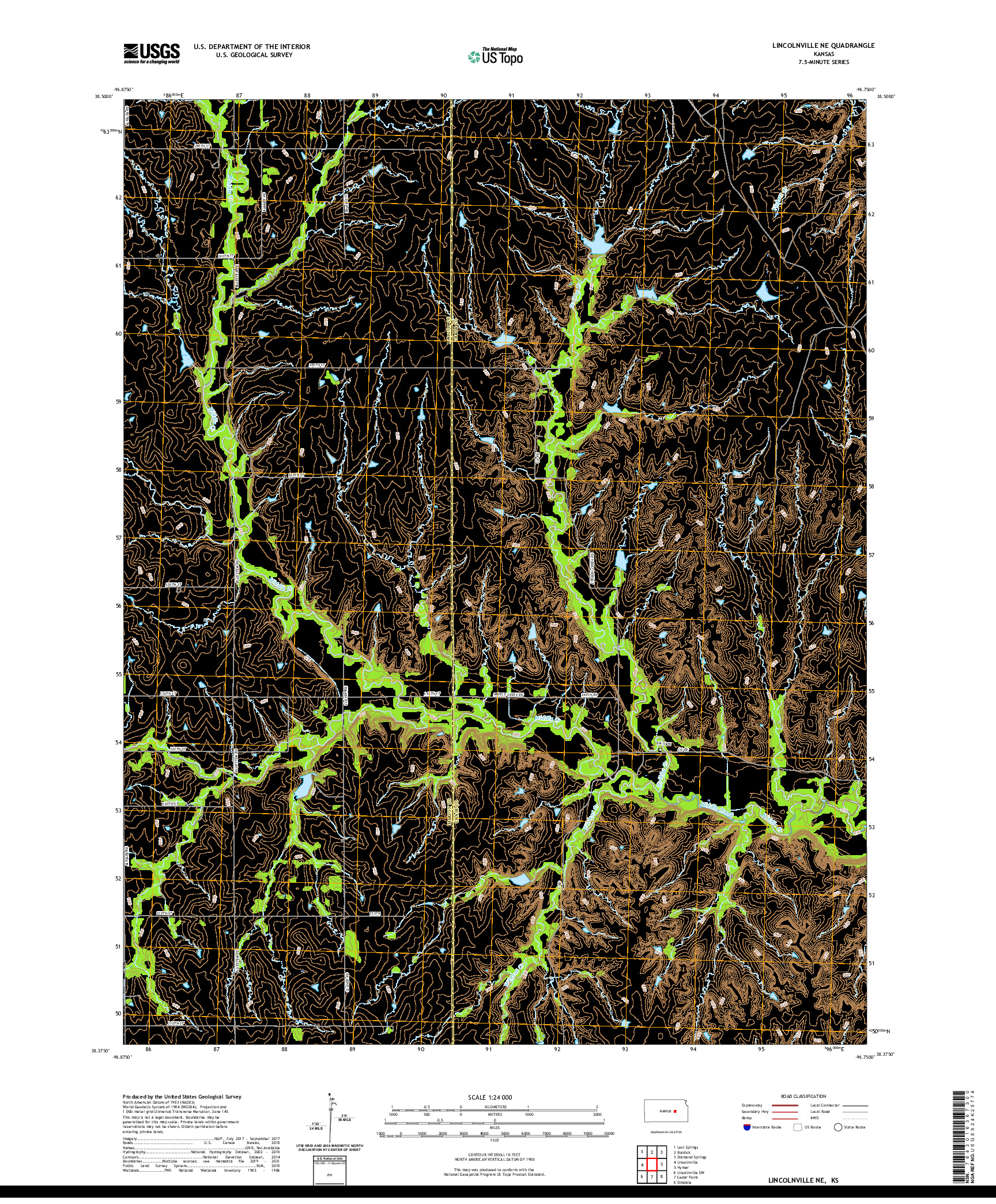 US TOPO 7.5-MINUTE MAP FOR LINCOLNVILLE NE, KS