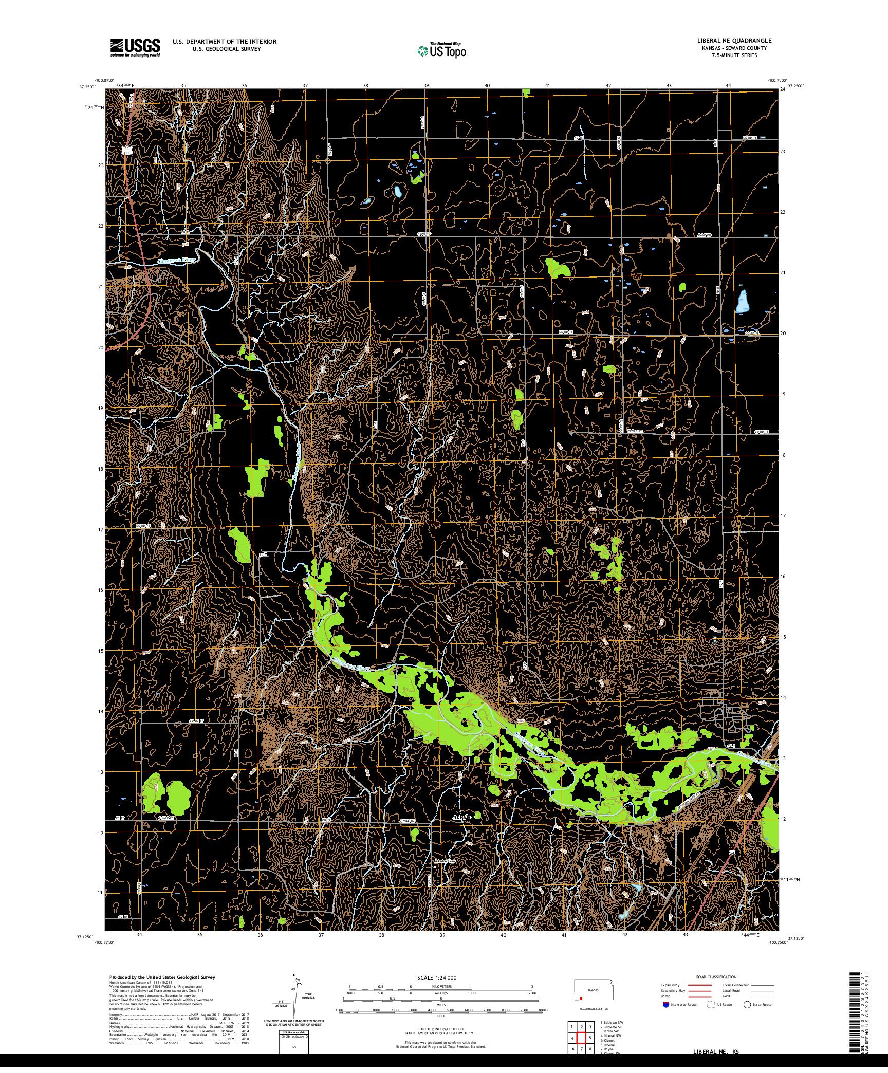 US TOPO 7.5-MINUTE MAP FOR LIBERAL NE, KS