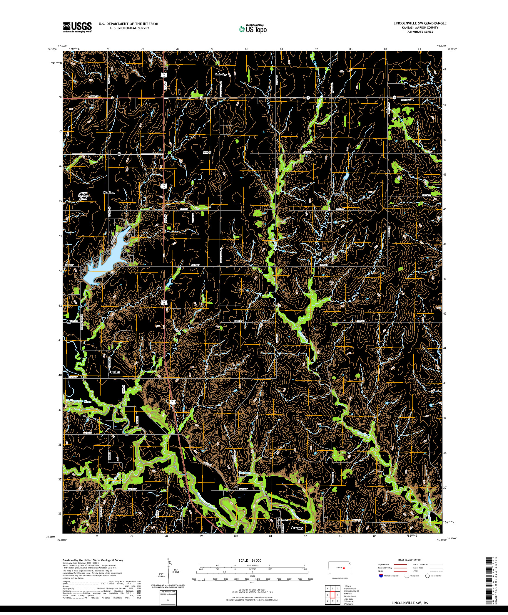 US TOPO 7.5-MINUTE MAP FOR LINCOLNVILLE SW, KS