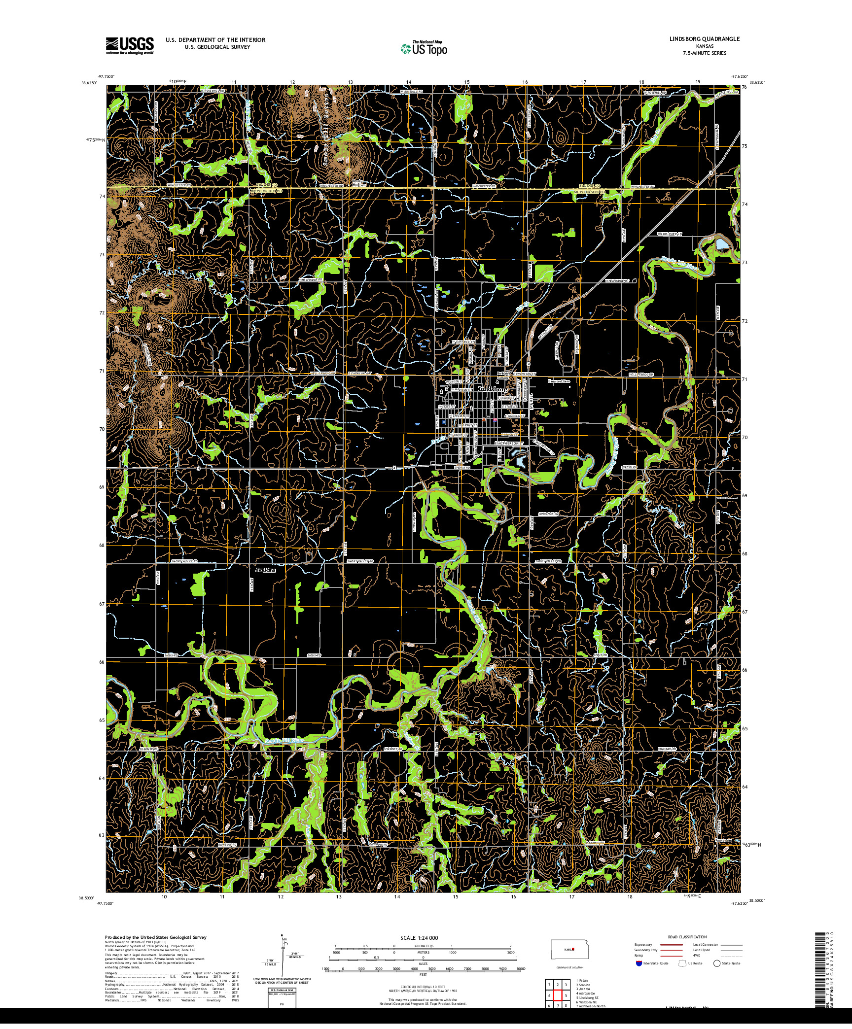 US TOPO 7.5-MINUTE MAP FOR LINDSBORG, KS