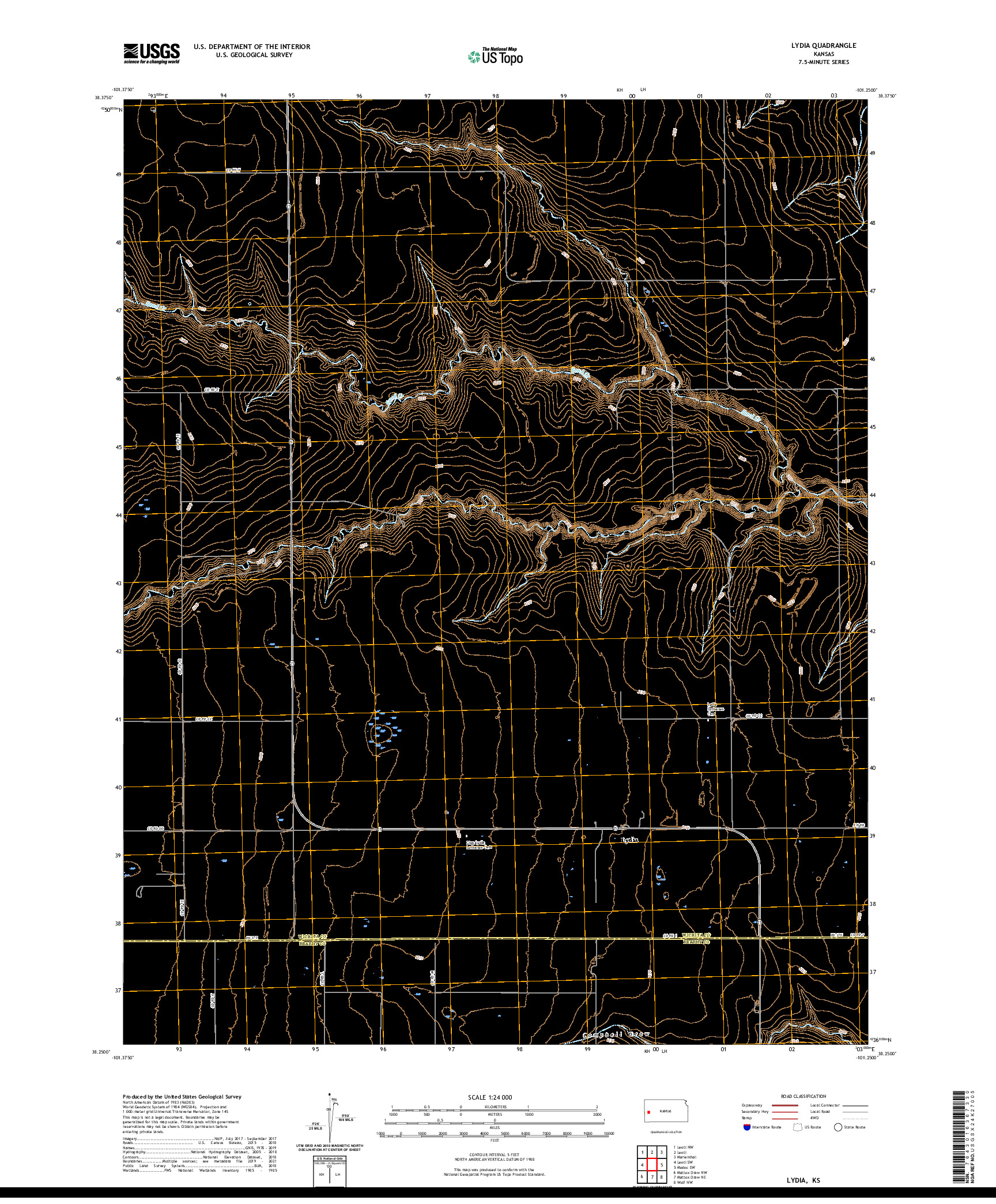 US TOPO 7.5-MINUTE MAP FOR LYDIA, KS