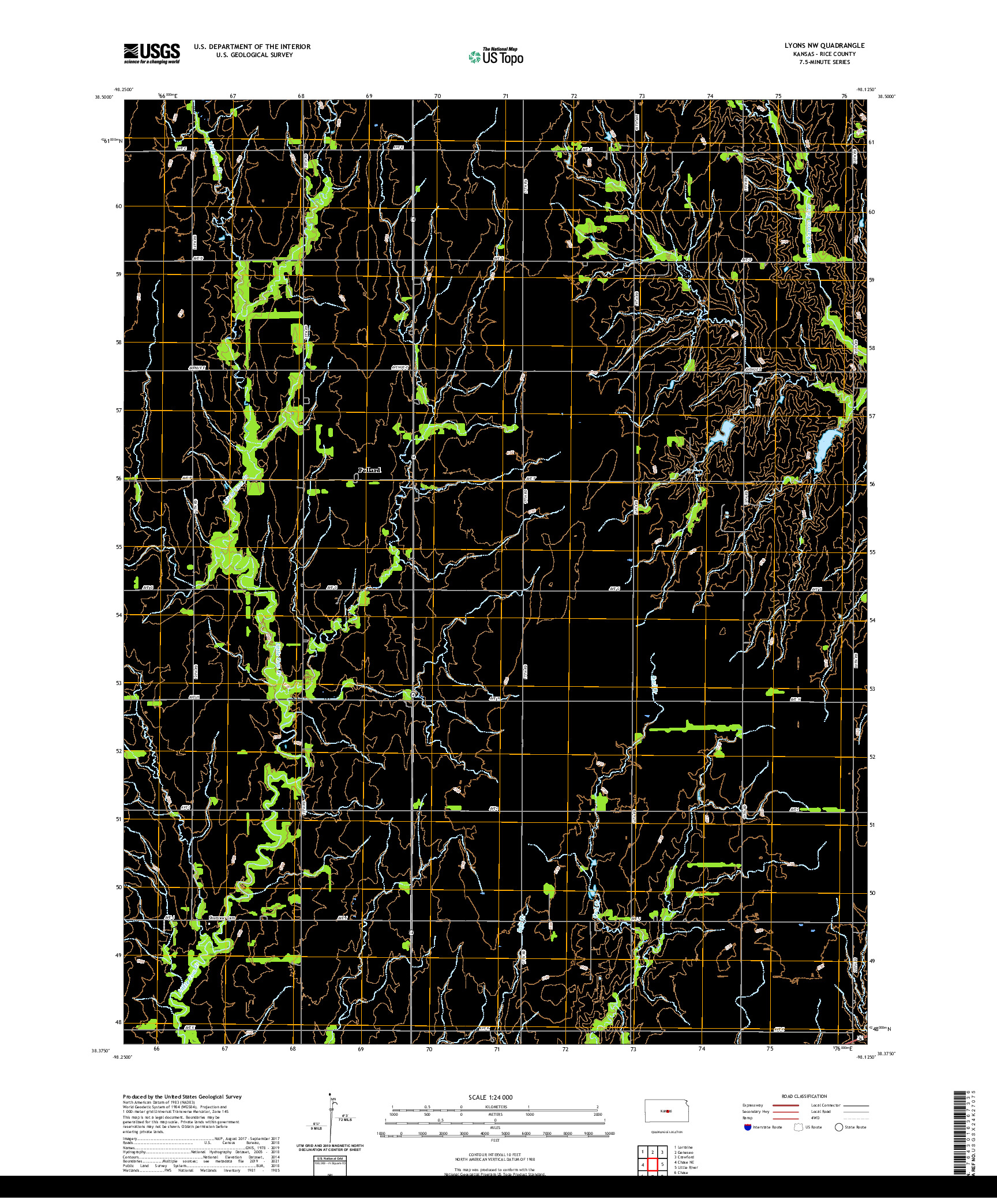 US TOPO 7.5-MINUTE MAP FOR LYONS NW, KS