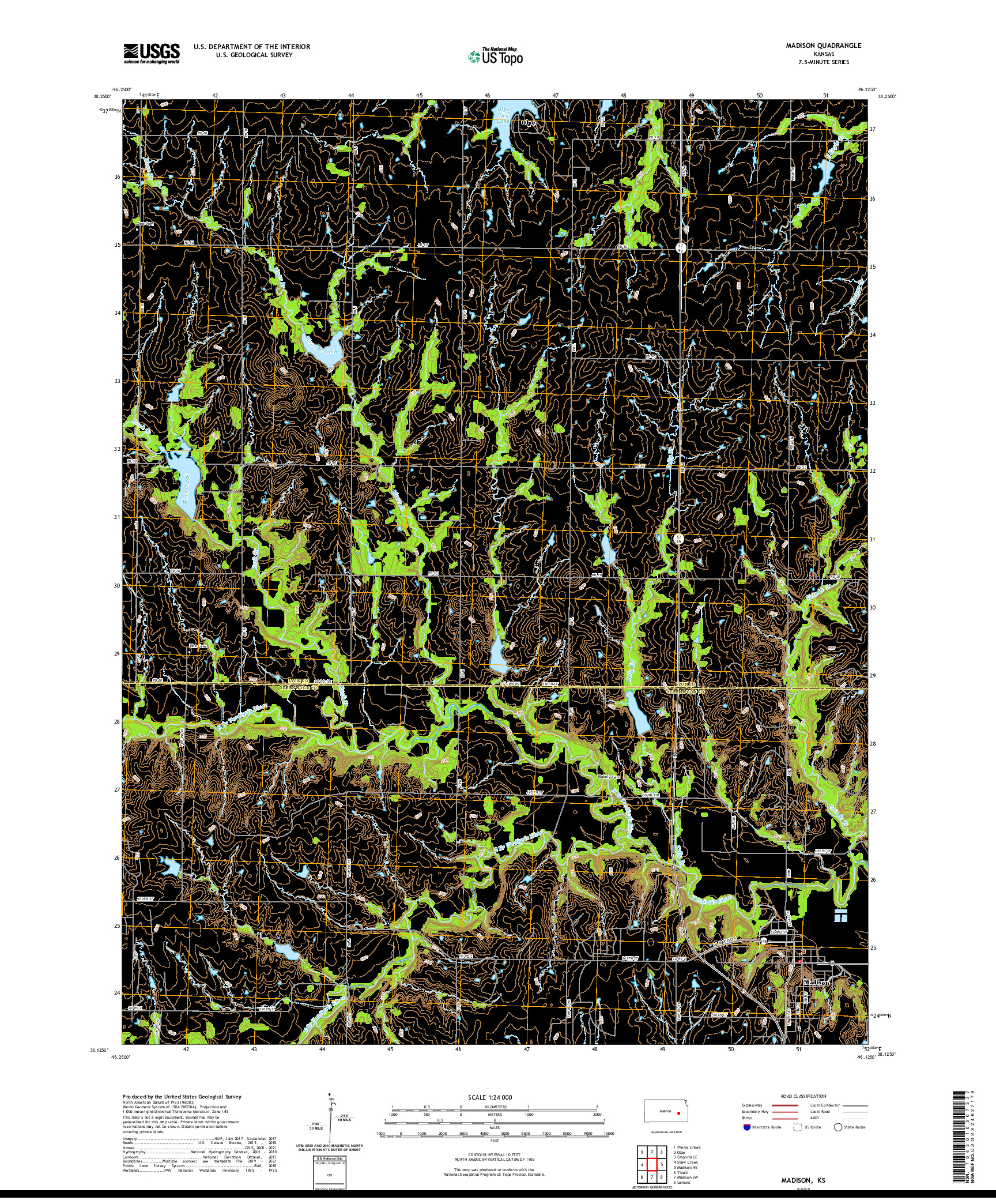 US TOPO 7.5-MINUTE MAP FOR MADISON, KS