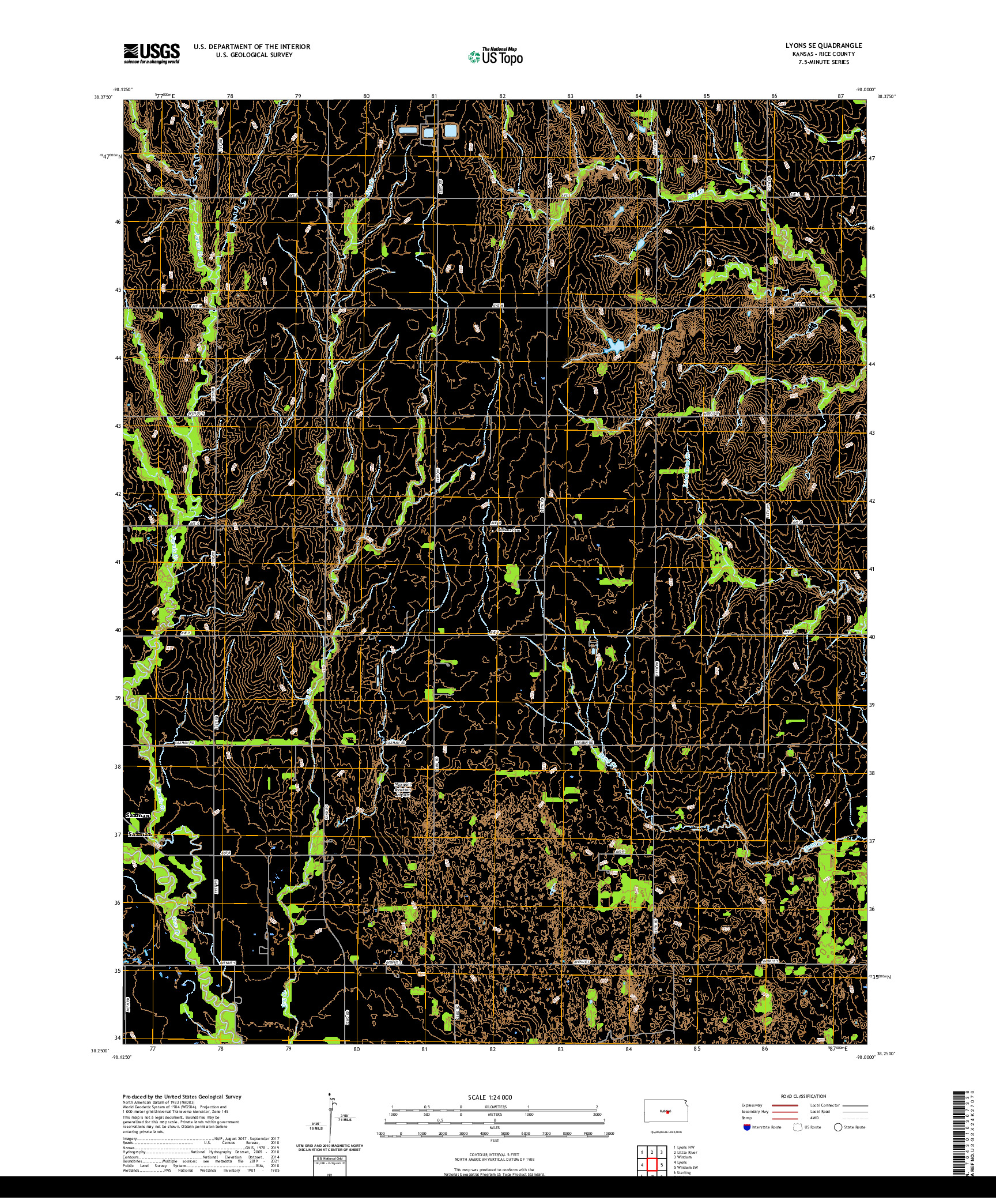 US TOPO 7.5-MINUTE MAP FOR LYONS SE, KS