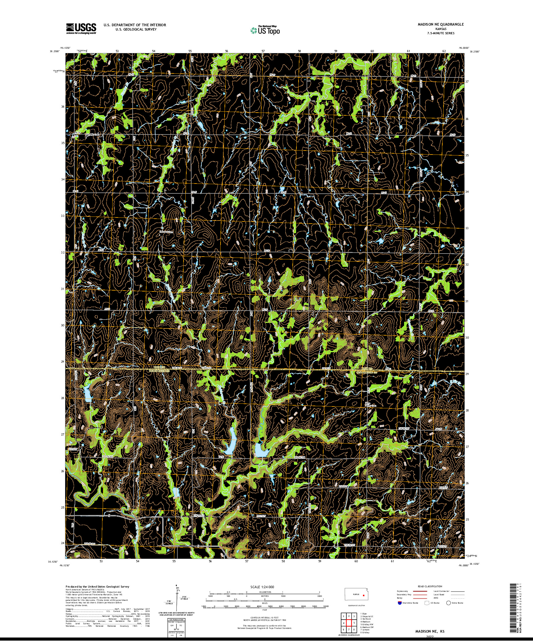 US TOPO 7.5-MINUTE MAP FOR MADISON NE, KS