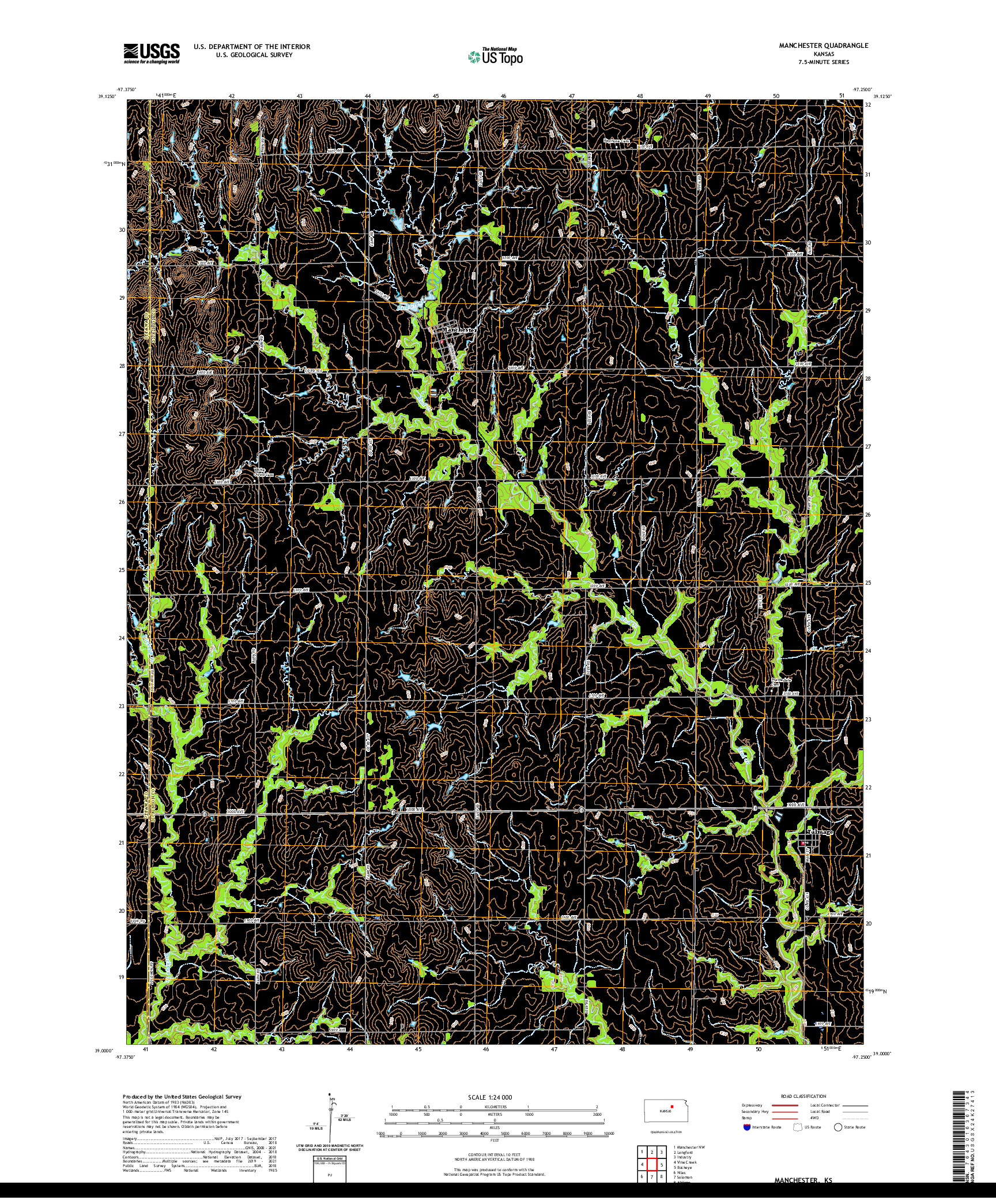 US TOPO 7.5-MINUTE MAP FOR MANCHESTER, KS