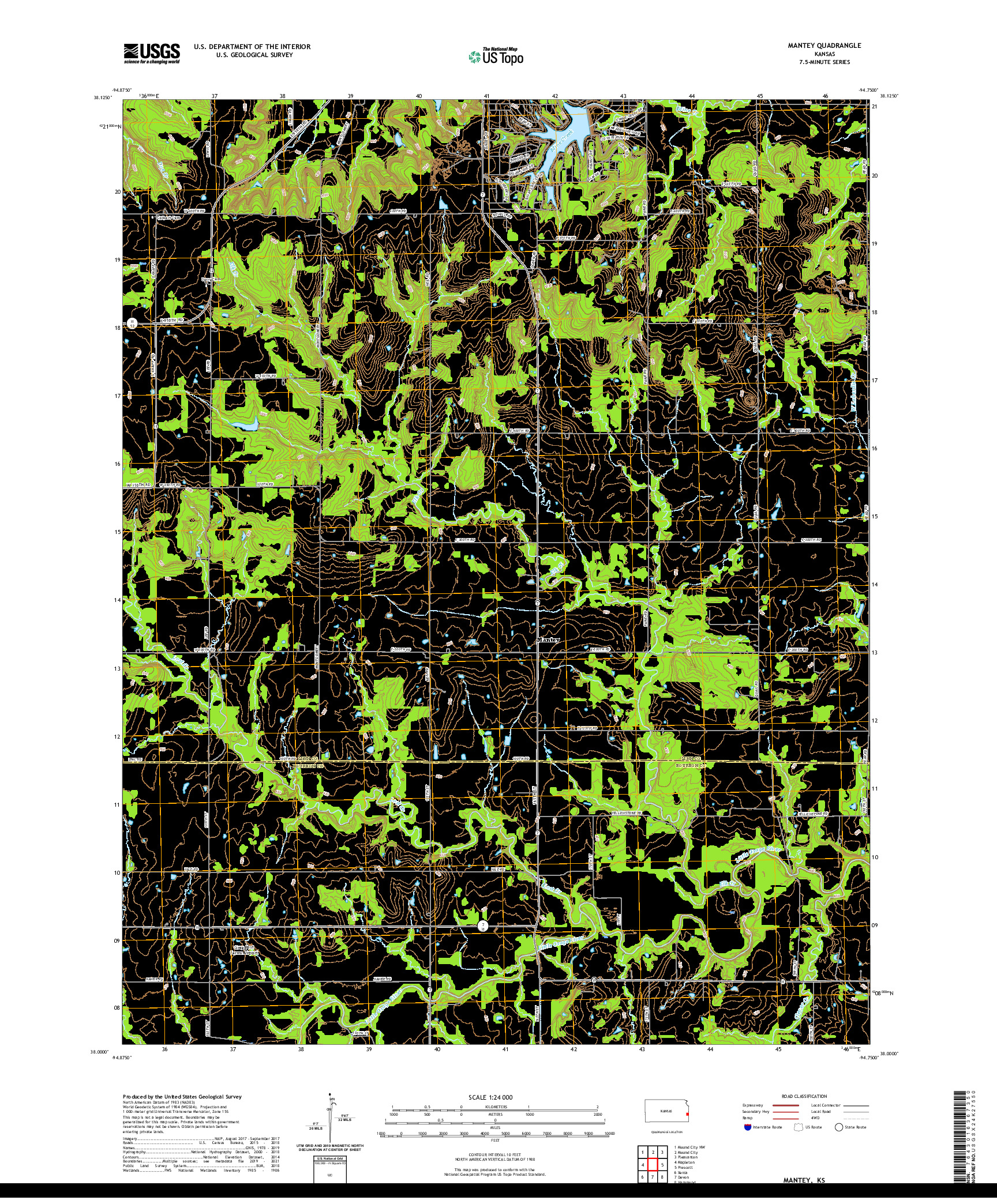 US TOPO 7.5-MINUTE MAP FOR MANTEY, KS