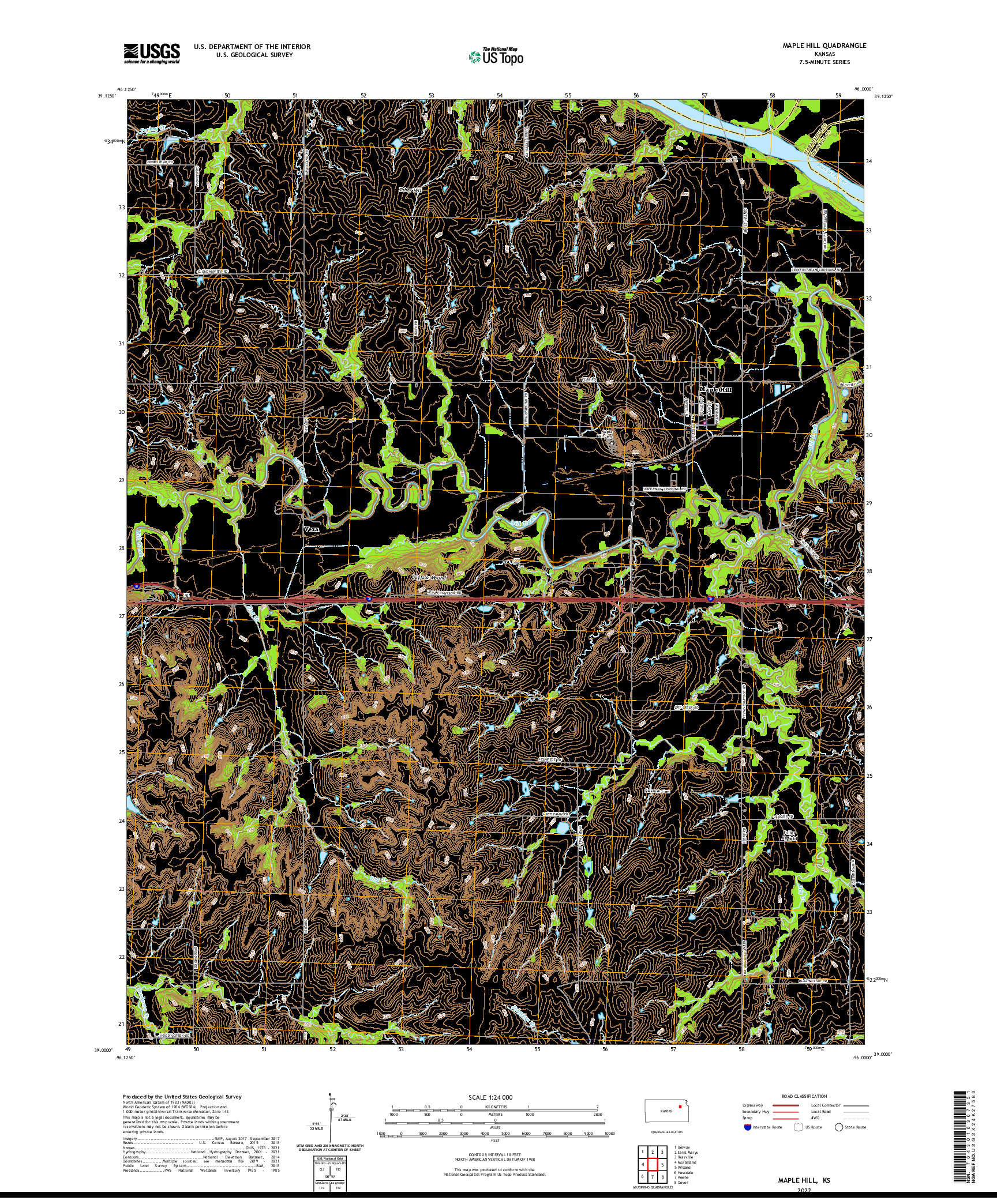 US TOPO 7.5-MINUTE MAP FOR MAPLE HILL, KS