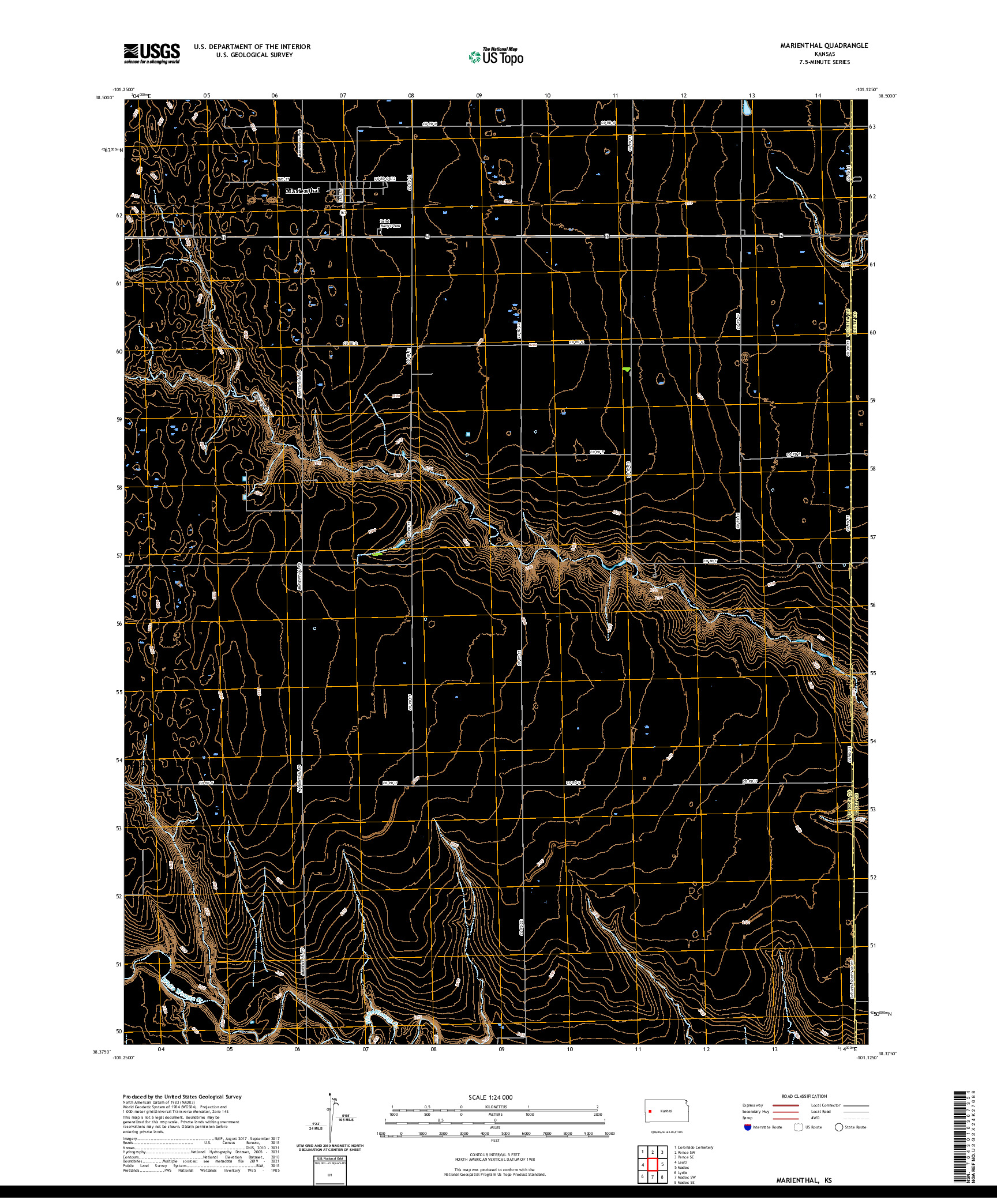 US TOPO 7.5-MINUTE MAP FOR MARIENTHAL, KS