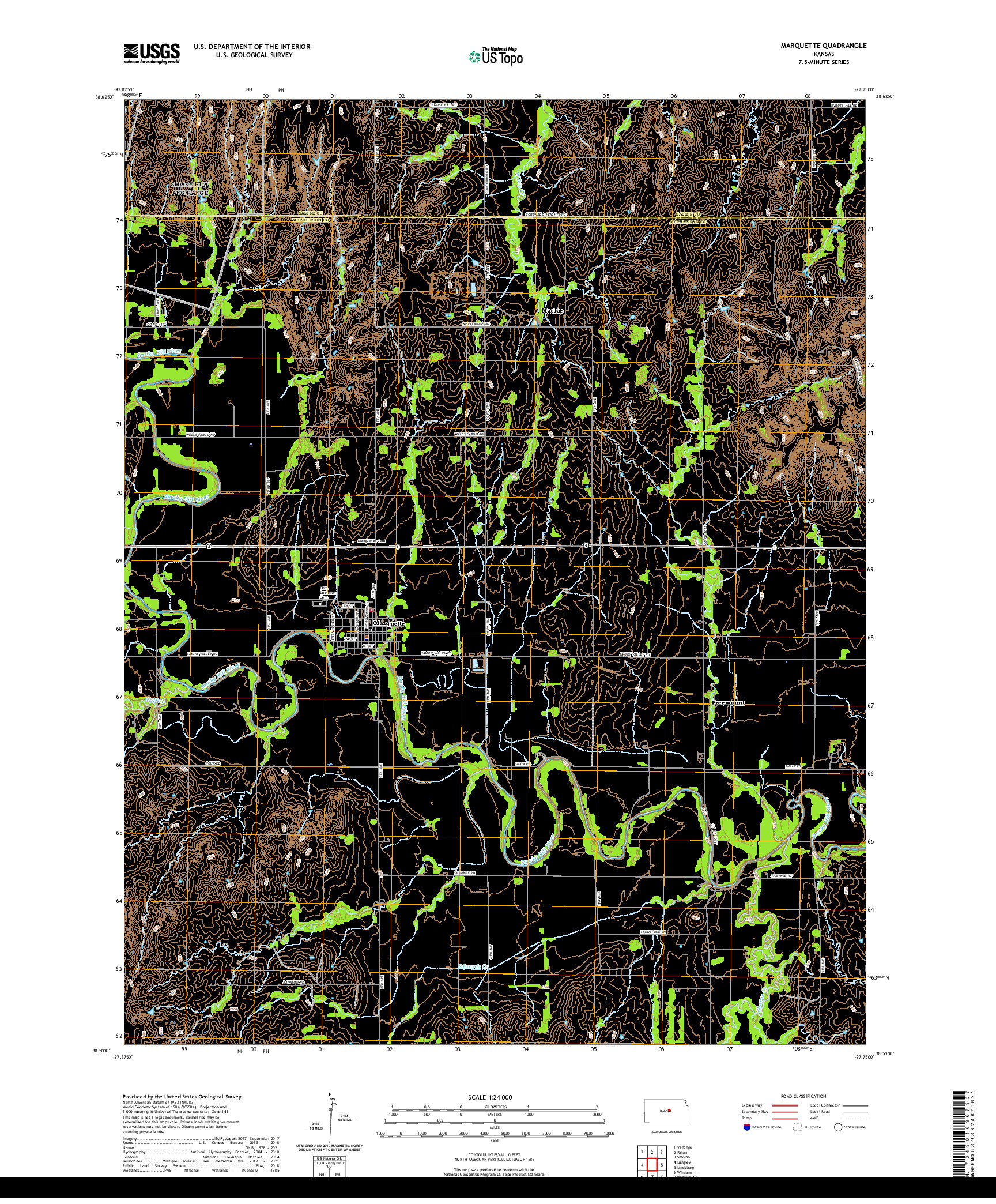 US TOPO 7.5-MINUTE MAP FOR MARQUETTE, KS