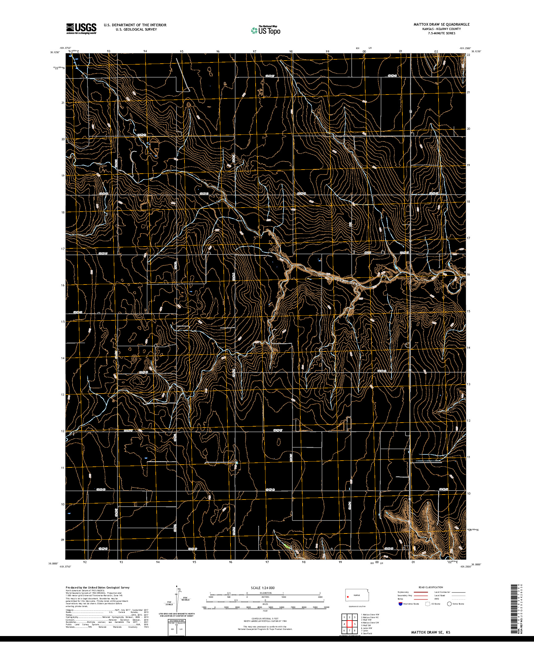 US TOPO 7.5-MINUTE MAP FOR MATTOX DRAW SE, KS