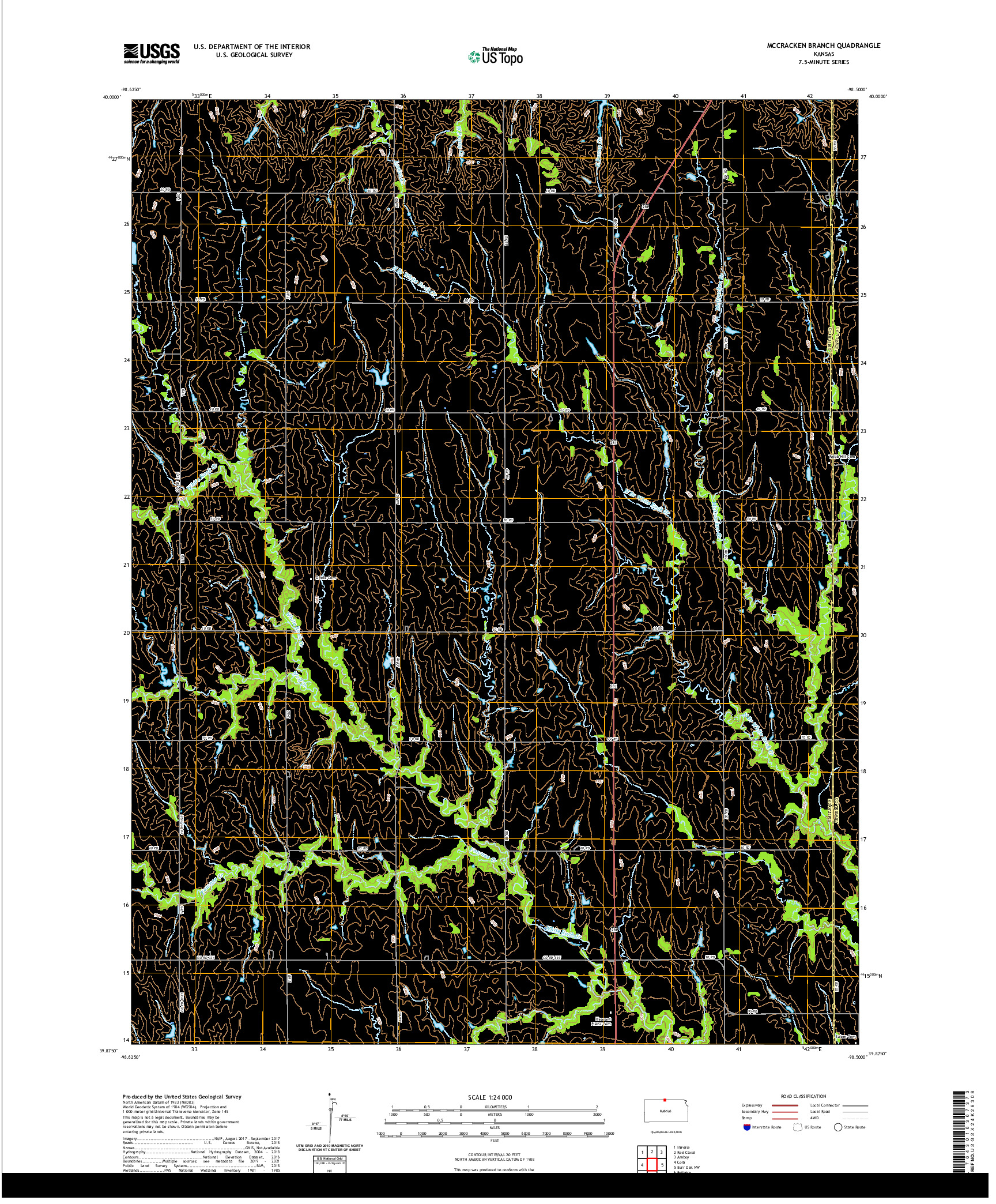 US TOPO 7.5-MINUTE MAP FOR MCCRACKEN BRANCH, KS