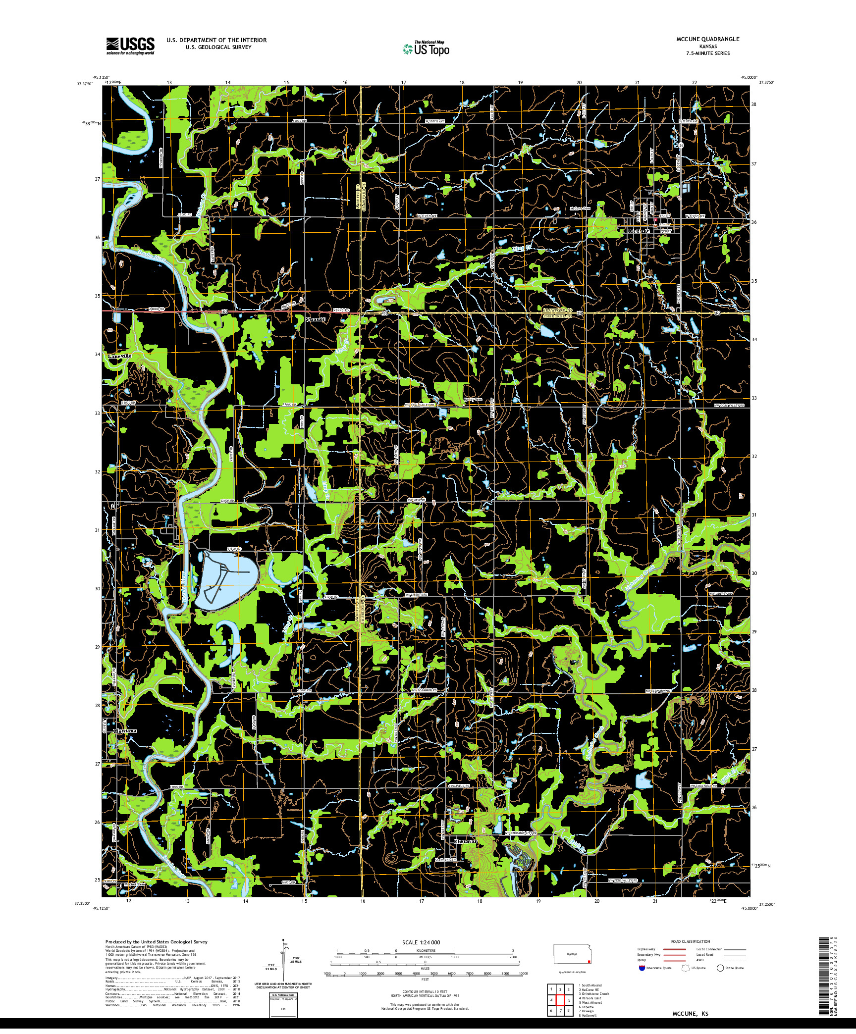 US TOPO 7.5-MINUTE MAP FOR MCCUNE, KS