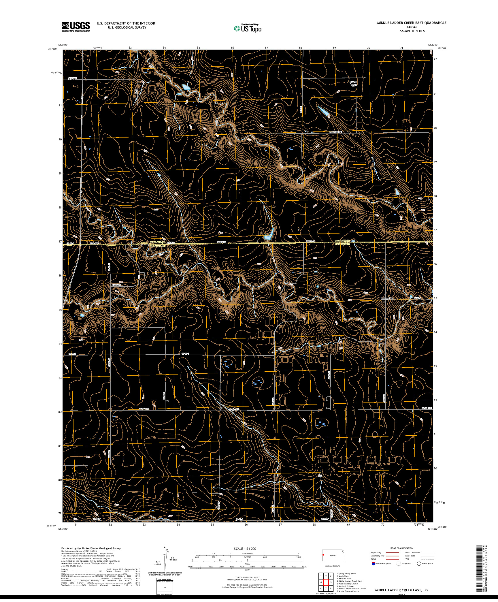 US TOPO 7.5-MINUTE MAP FOR MIDDLE LADDER CREEK EAST, KS