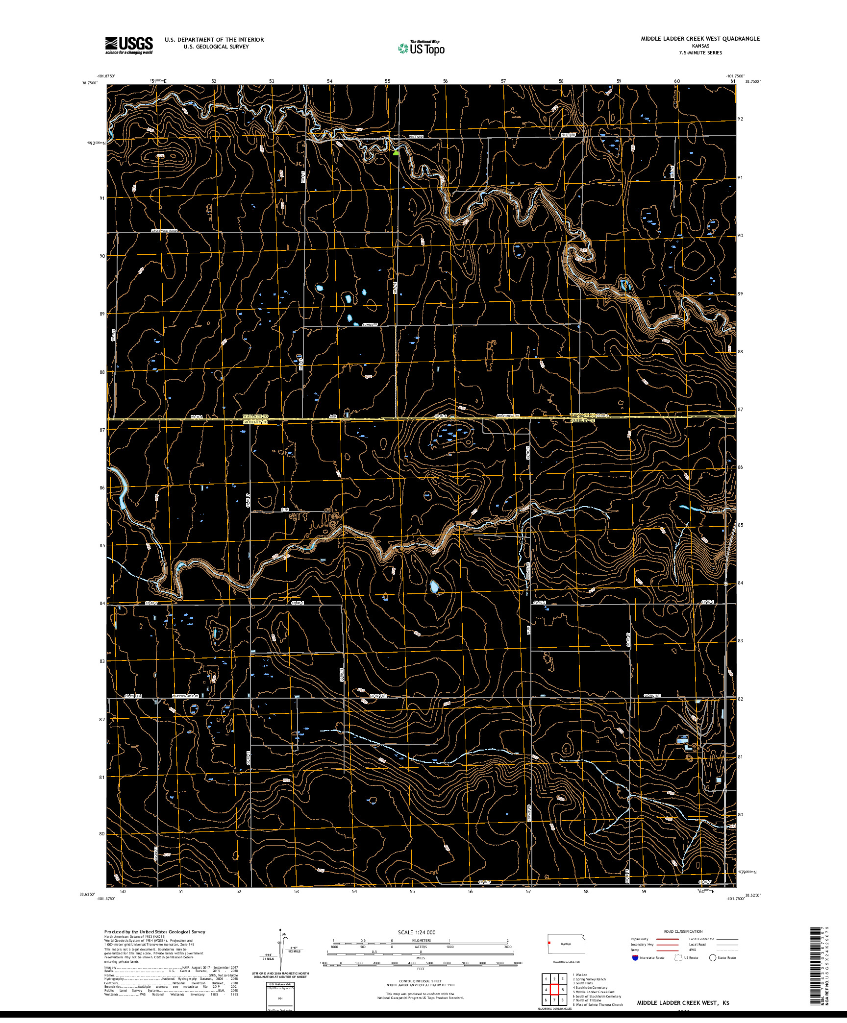US TOPO 7.5-MINUTE MAP FOR MIDDLE LADDER CREEK WEST, KS