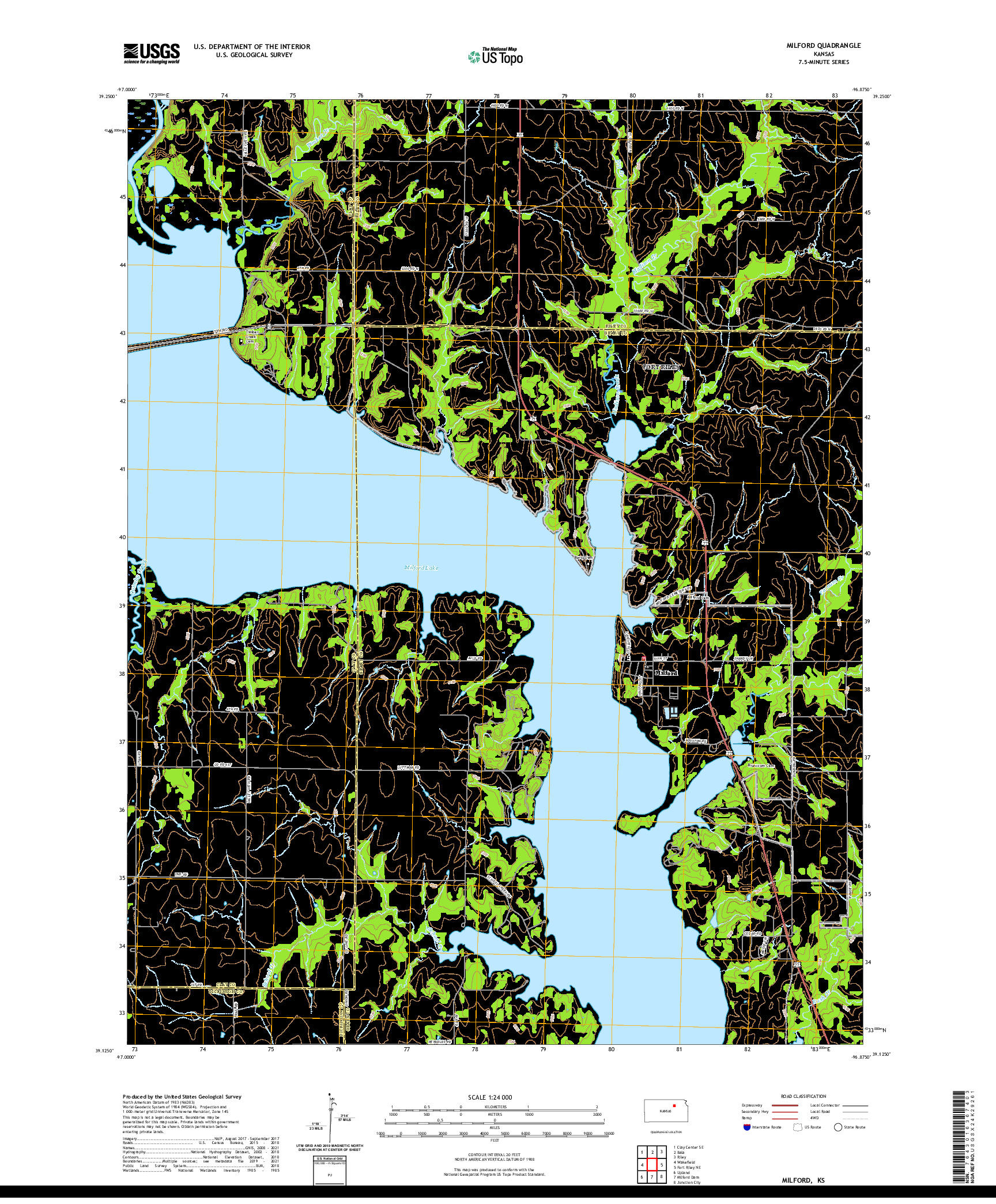 US TOPO 7.5-MINUTE MAP FOR MILFORD, KS