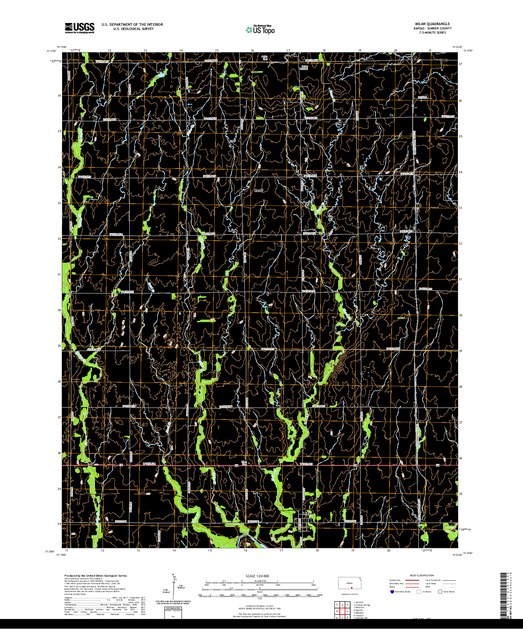 US TOPO 7.5-MINUTE MAP FOR MILAN, KS