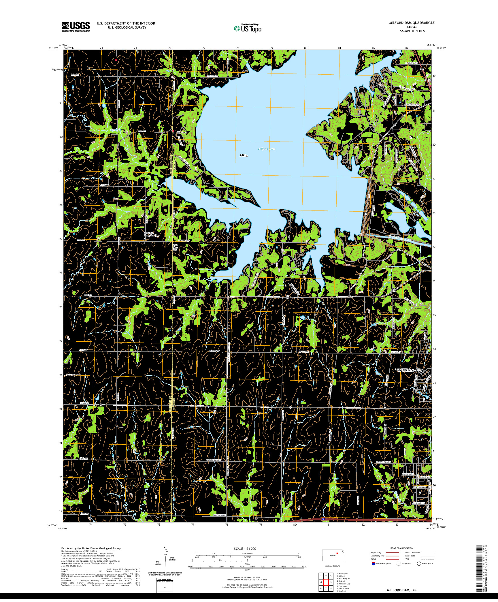 US TOPO 7.5-MINUTE MAP FOR MILFORD DAM, KS