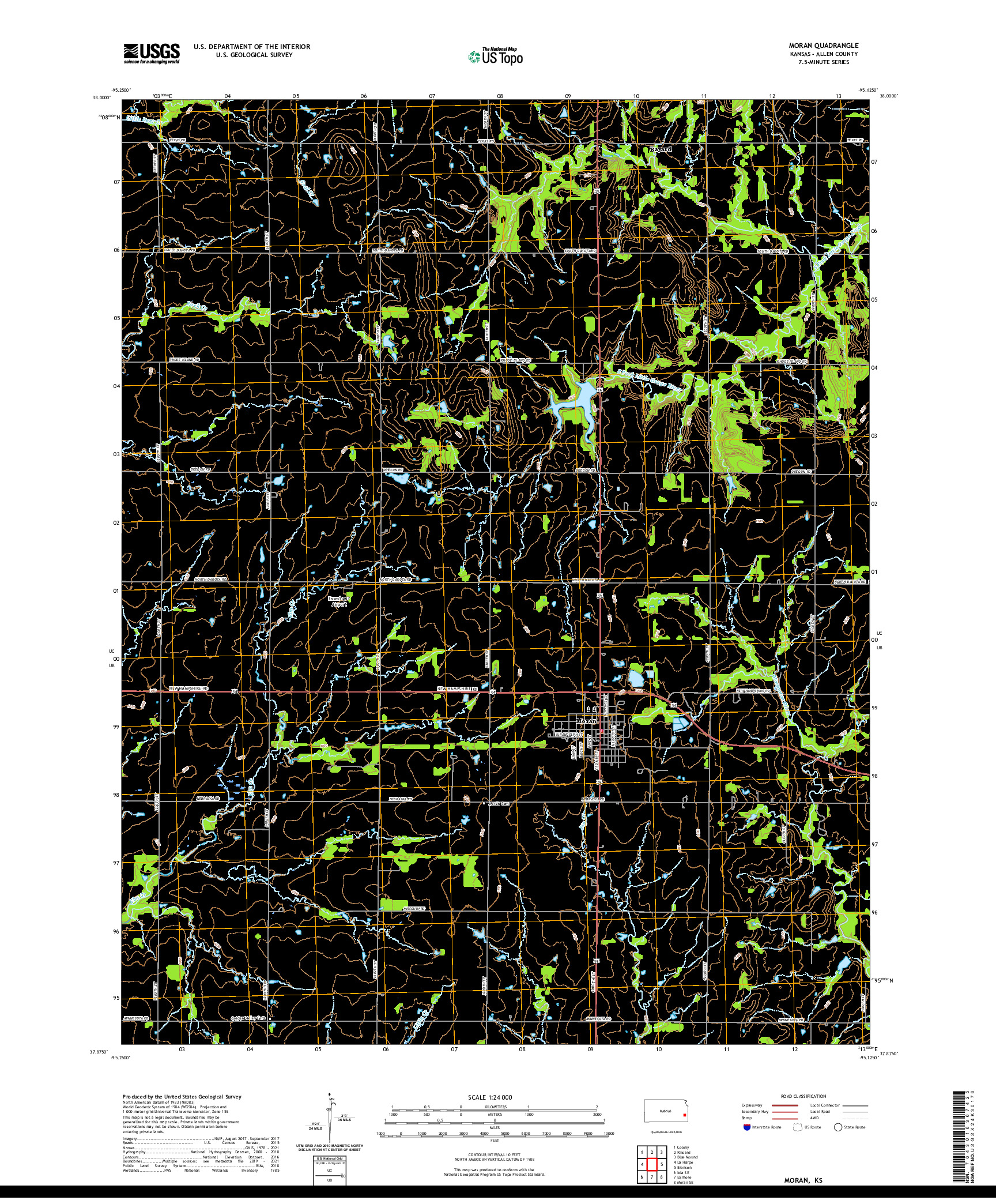 US TOPO 7.5-MINUTE MAP FOR MORAN, KS