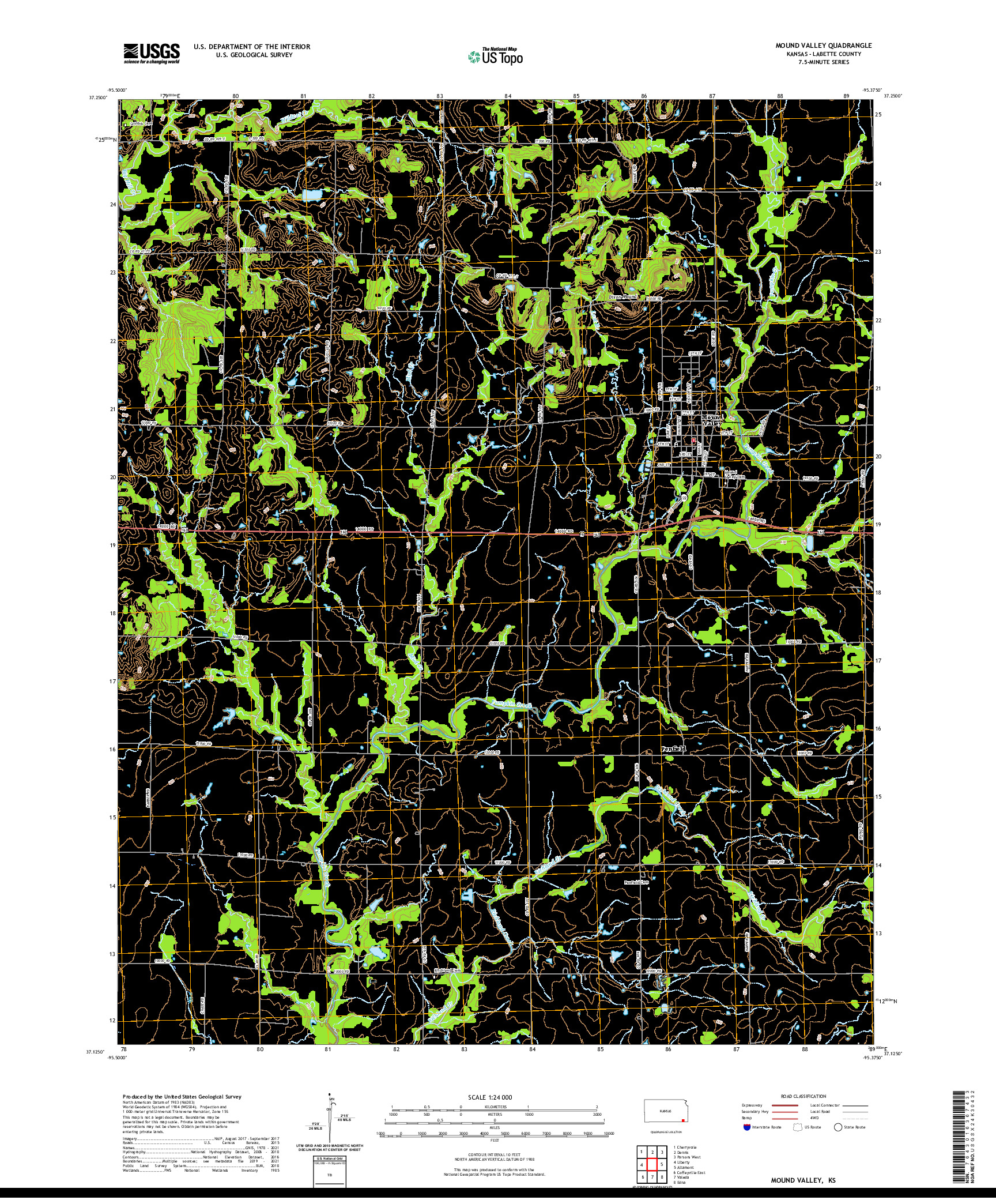 US TOPO 7.5-MINUTE MAP FOR MOUND VALLEY, KS