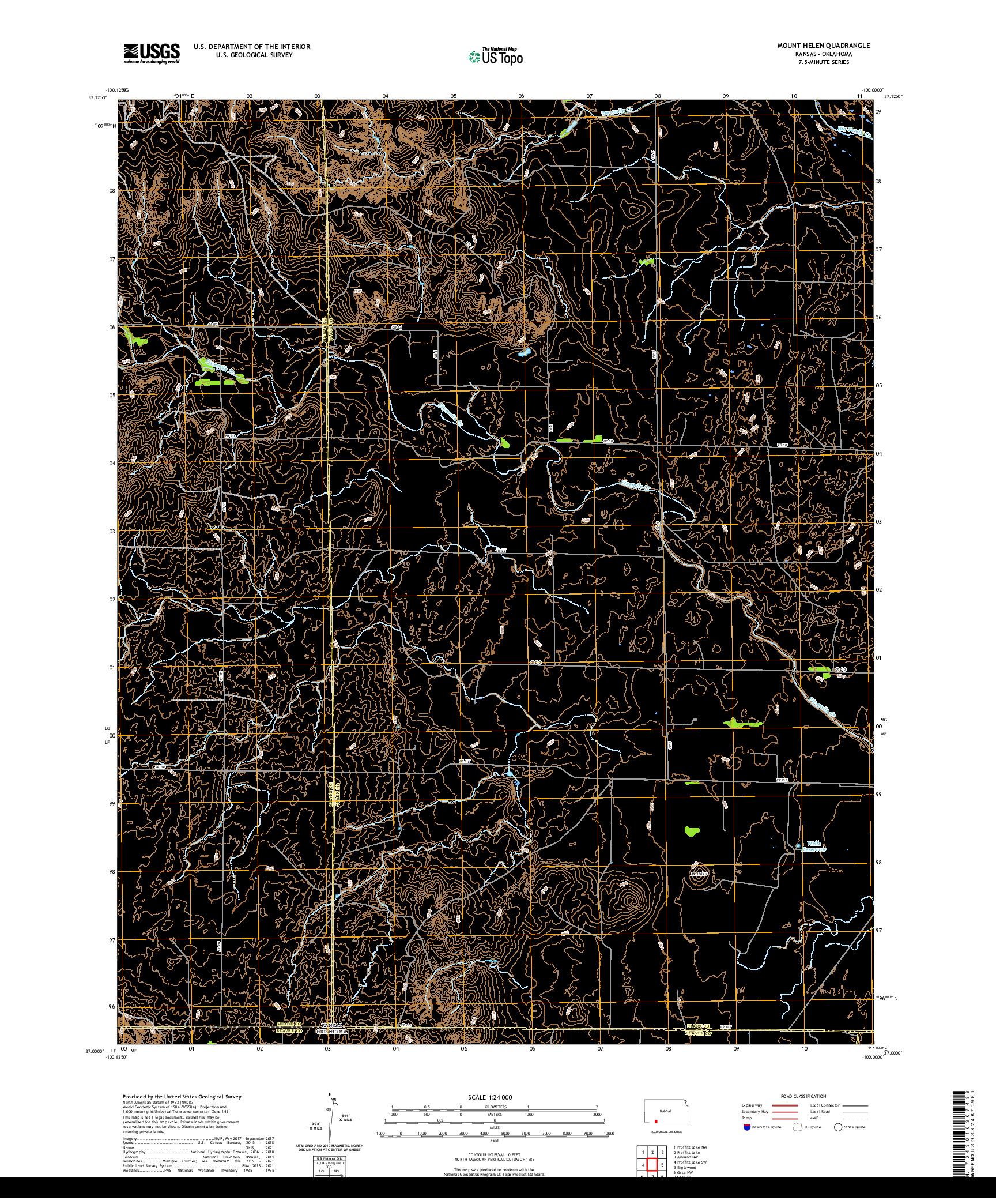 US TOPO 7.5-MINUTE MAP FOR MOUNT HELEN, KS,OK
