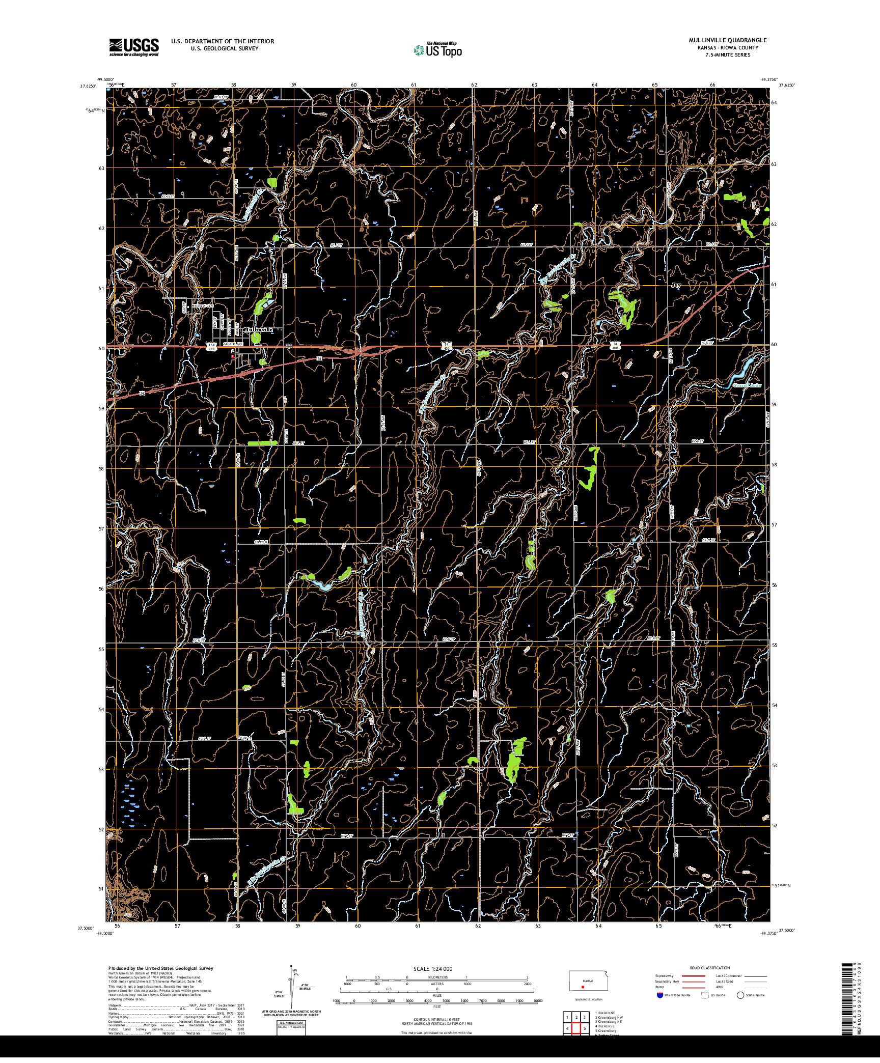 US TOPO 7.5-MINUTE MAP FOR MULLINVILLE, KS