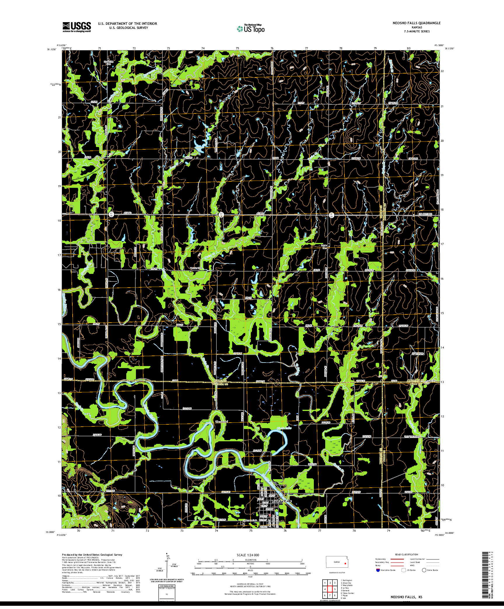 US TOPO 7.5-MINUTE MAP FOR NEOSHO FALLS, KS