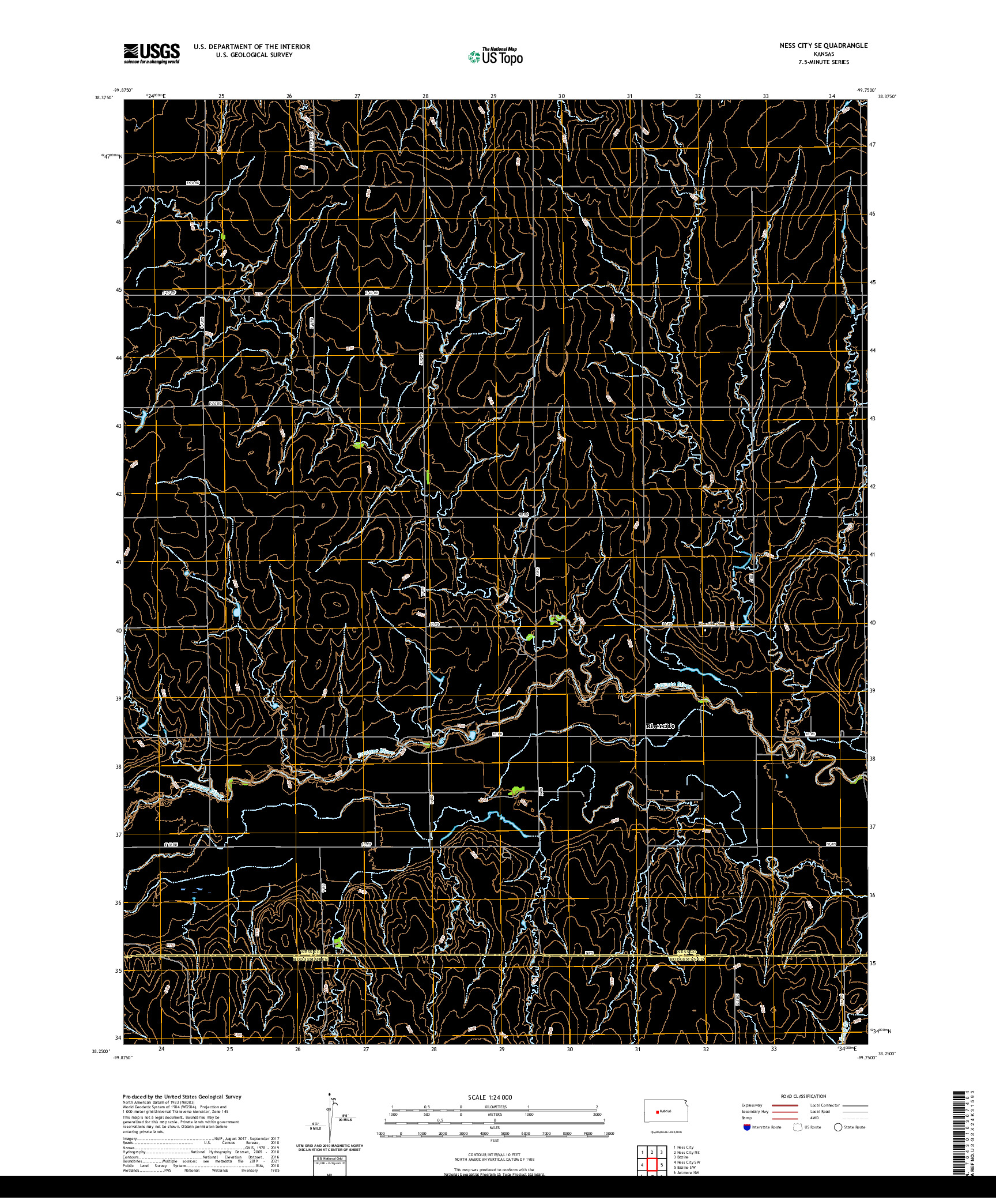 US TOPO 7.5-MINUTE MAP FOR NESS CITY SE, KS
