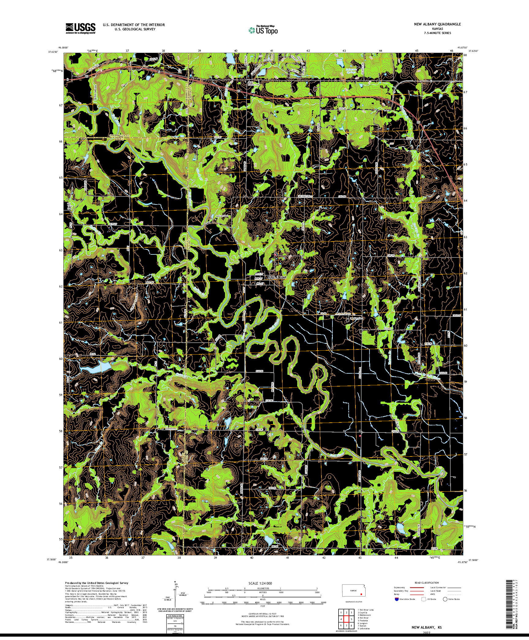 US TOPO 7.5-MINUTE MAP FOR NEW ALBANY, KS