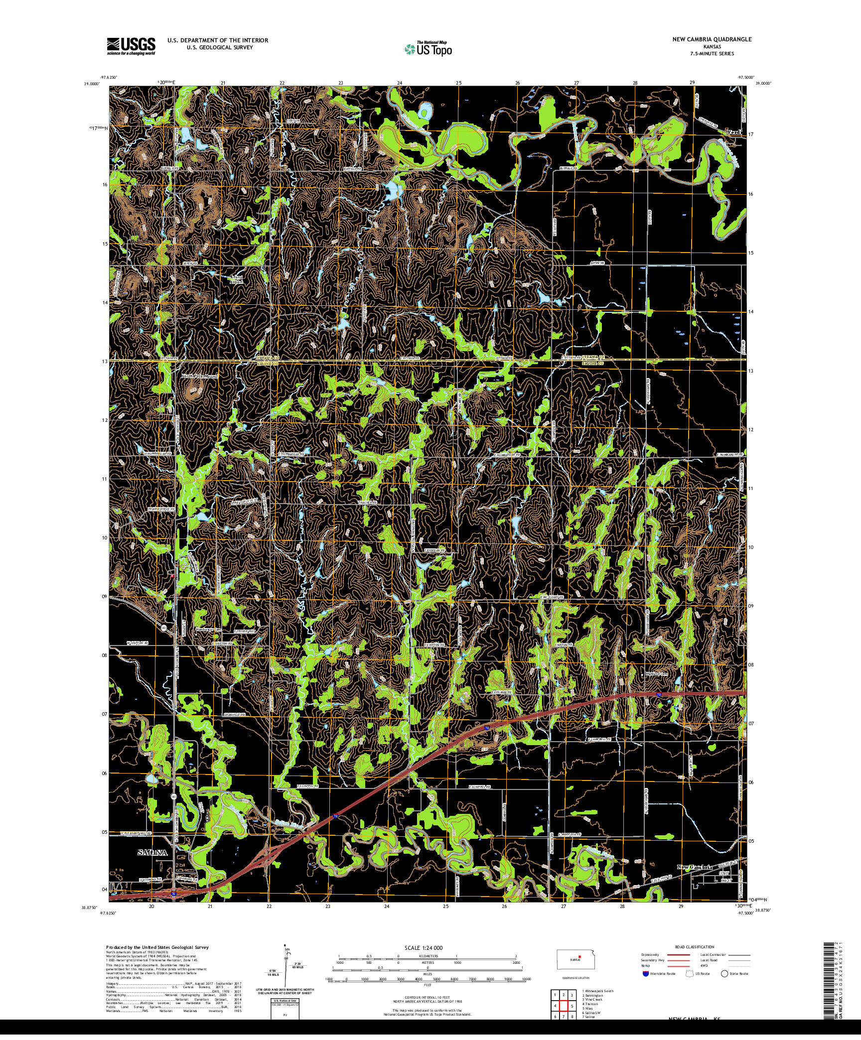 US TOPO 7.5-MINUTE MAP FOR NEW CAMBRIA, KS