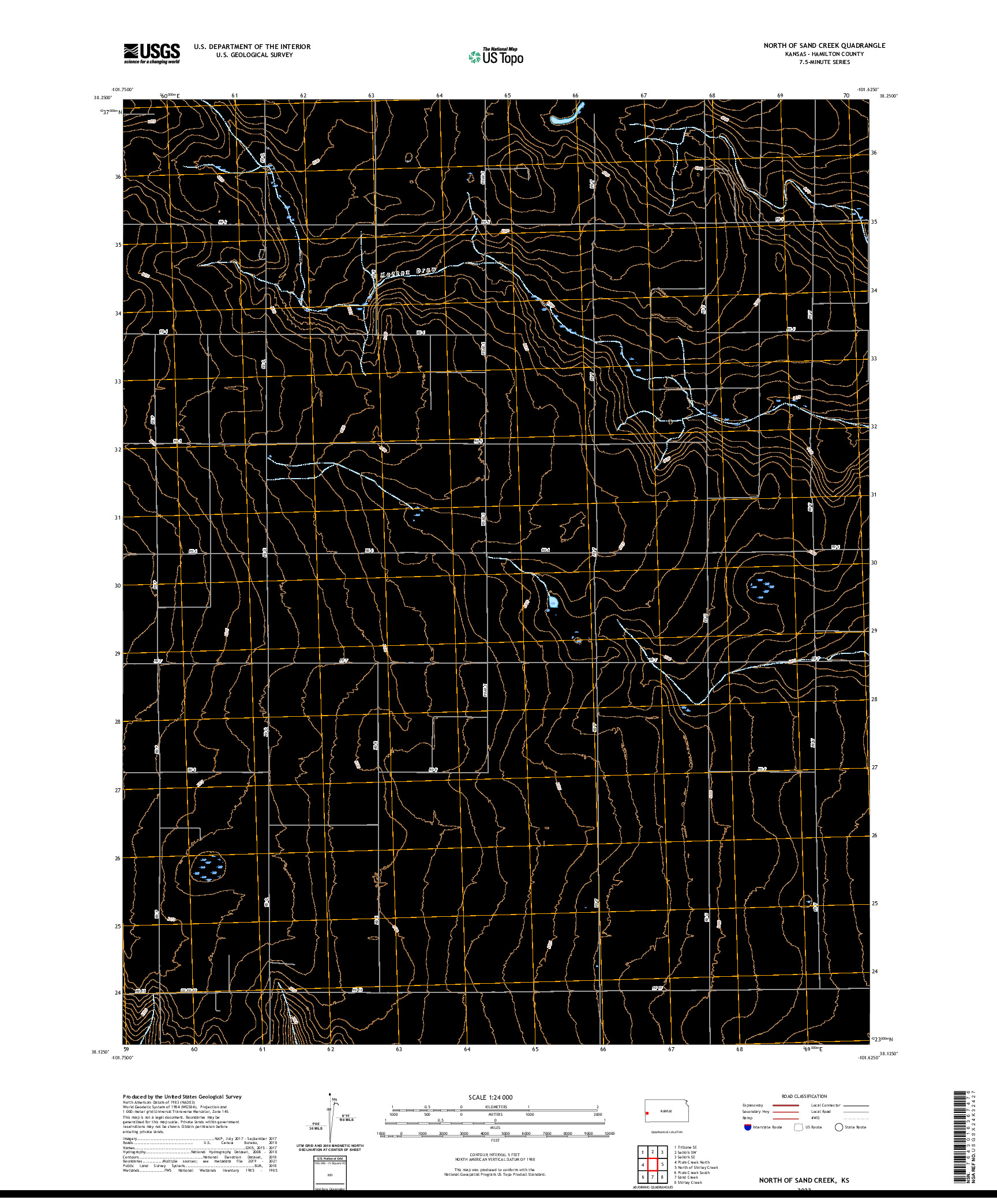 US TOPO 7.5-MINUTE MAP FOR NORTH OF SAND CREEK, KS